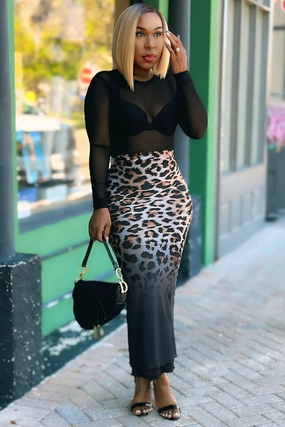 Day Comfort Dannetta Leopard Print Ombre Mesh Maxi Skirt