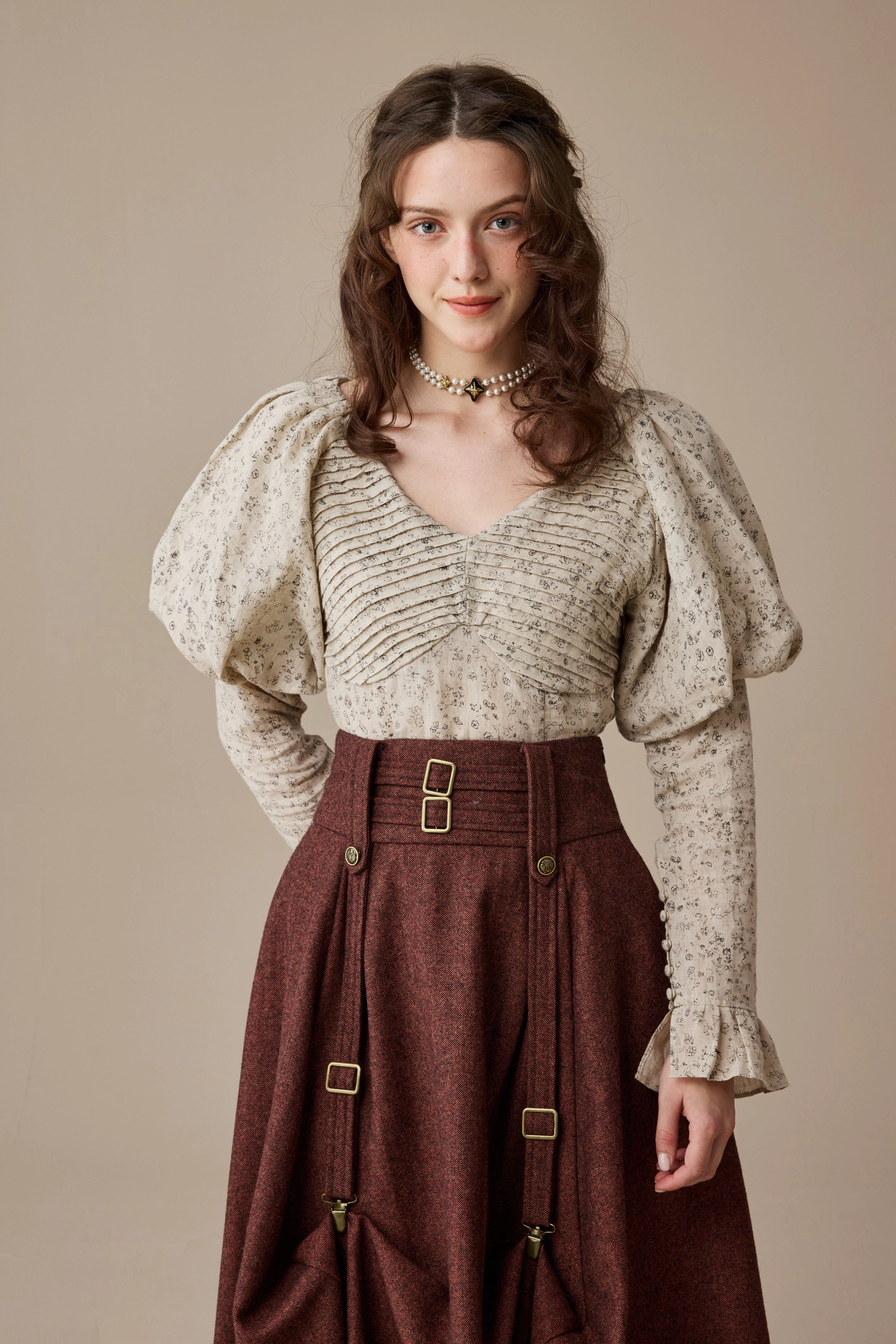 BrushedInnerLining Reinforced Hemline Sonia 33 |pintucked linen blouse