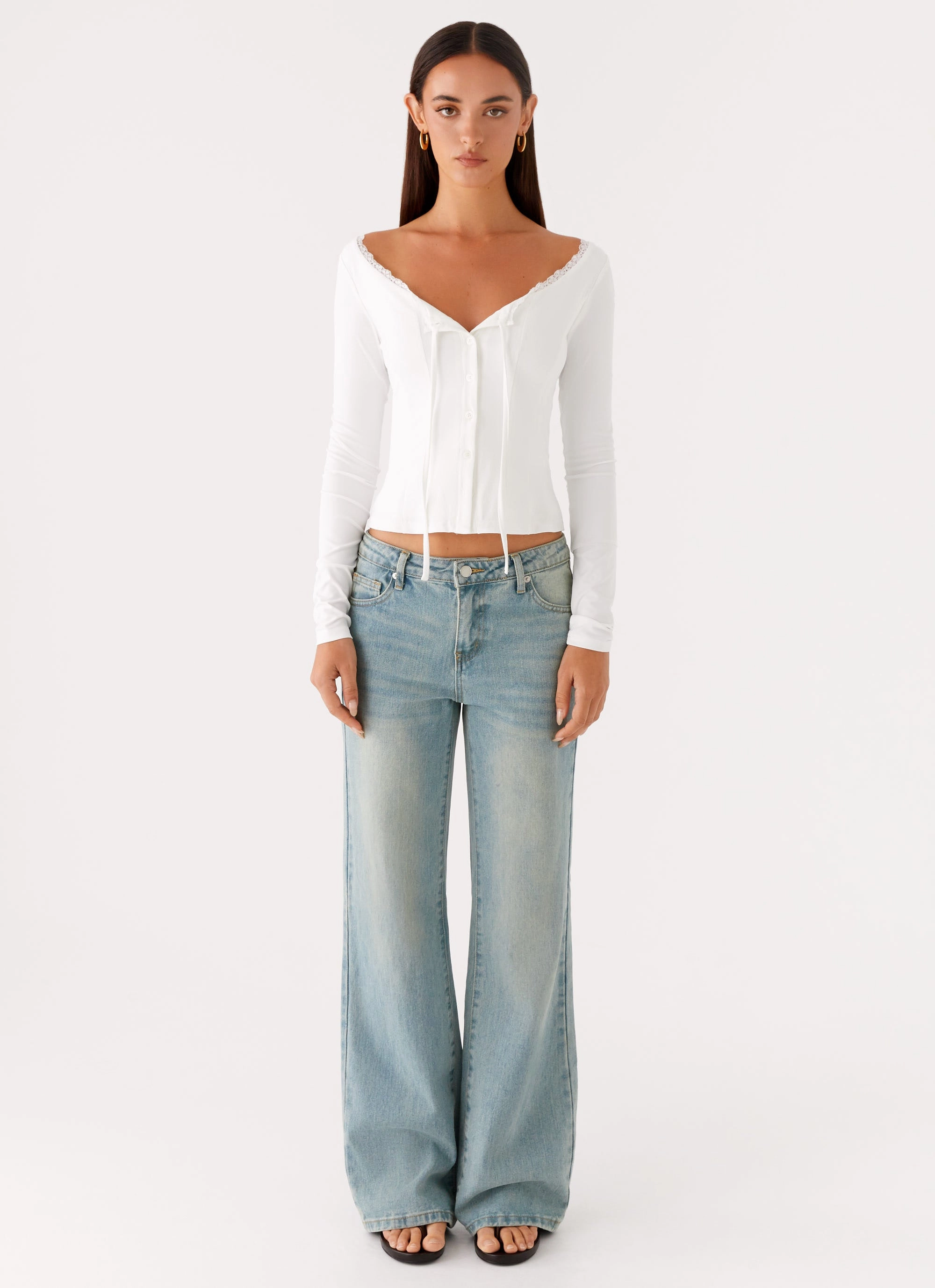 Moda Long Sleeve Top - White AbrasionResistantFabric Adjustable Cuff