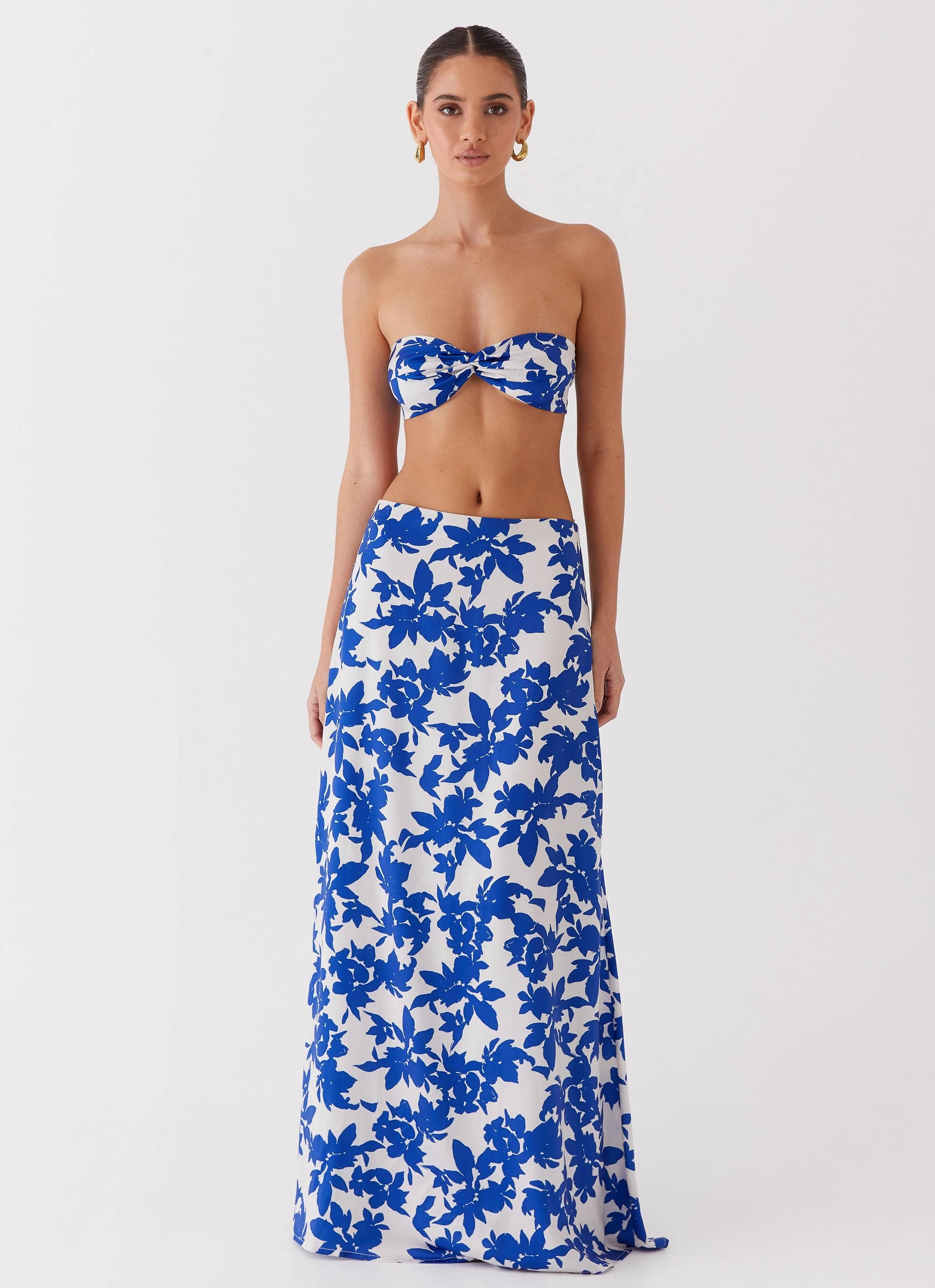 Sky Gaze Twist Top - Blue Floral Layered Panel Design NonPill Surface Treatment