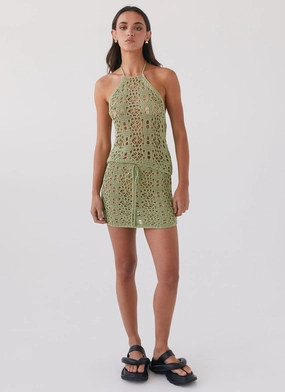 VentilatedBackPanel Moisture Managing Liner Free Mind Crochet Mini Skirt - Light Olive