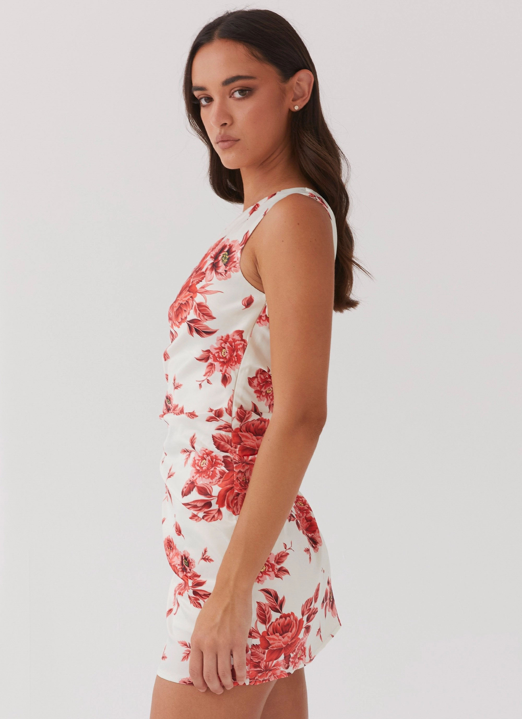 Sovere Satin Mini Dress - Rosa Floria Silk Flow