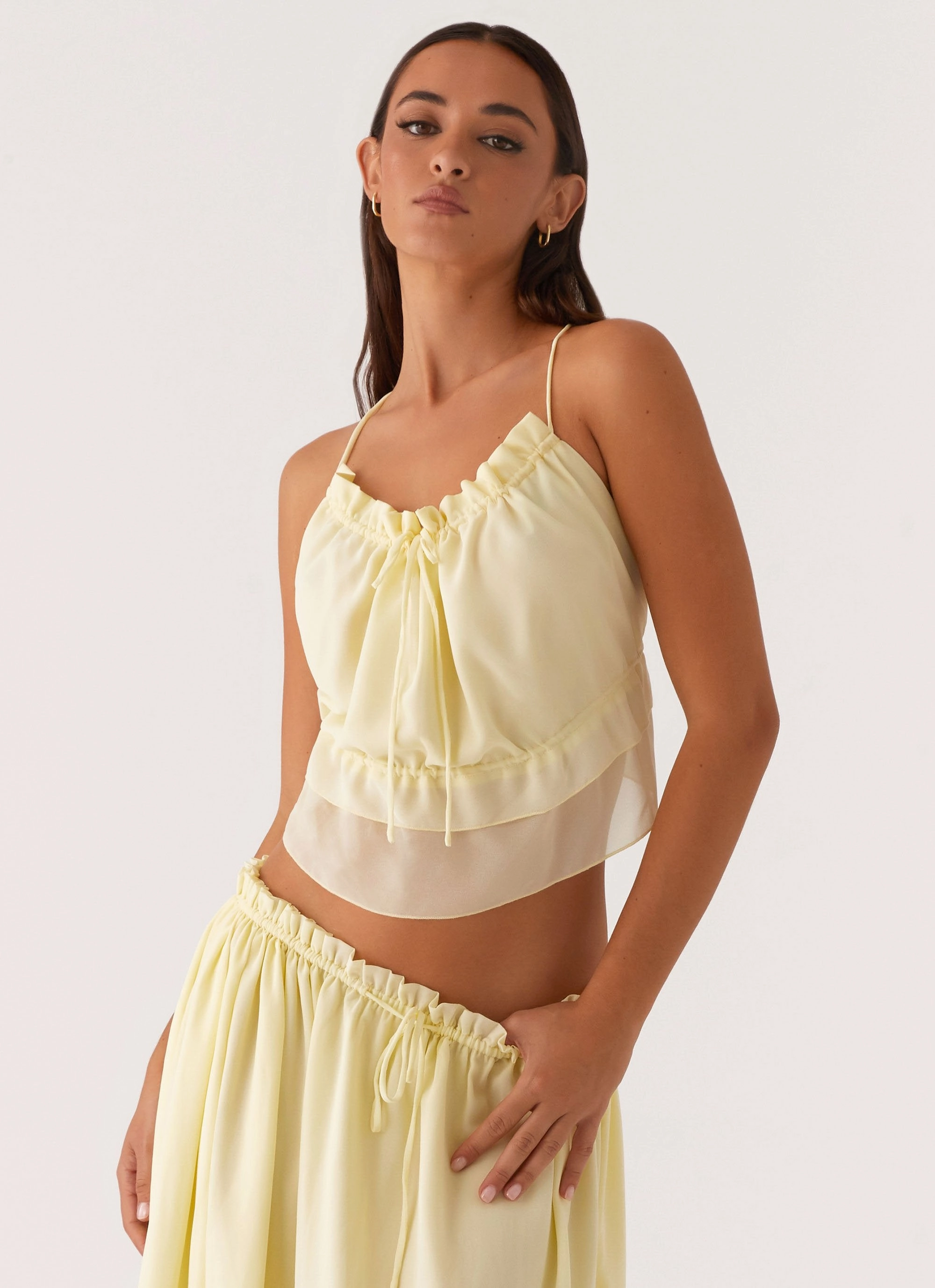 Zaya Backless Top - Yellow Stretchable Knit AthleisureInspired