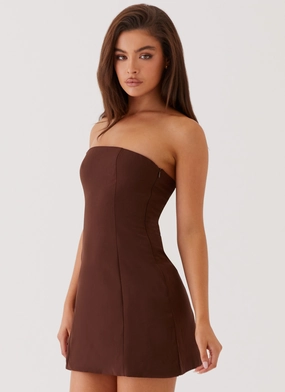 Drapey Fabric Ayanna Strapless Mini Dress - Chocolate