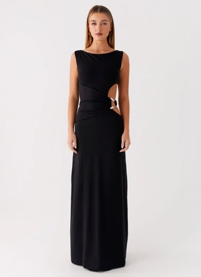 Breathable fabric Jayana Maxi Dress - Black