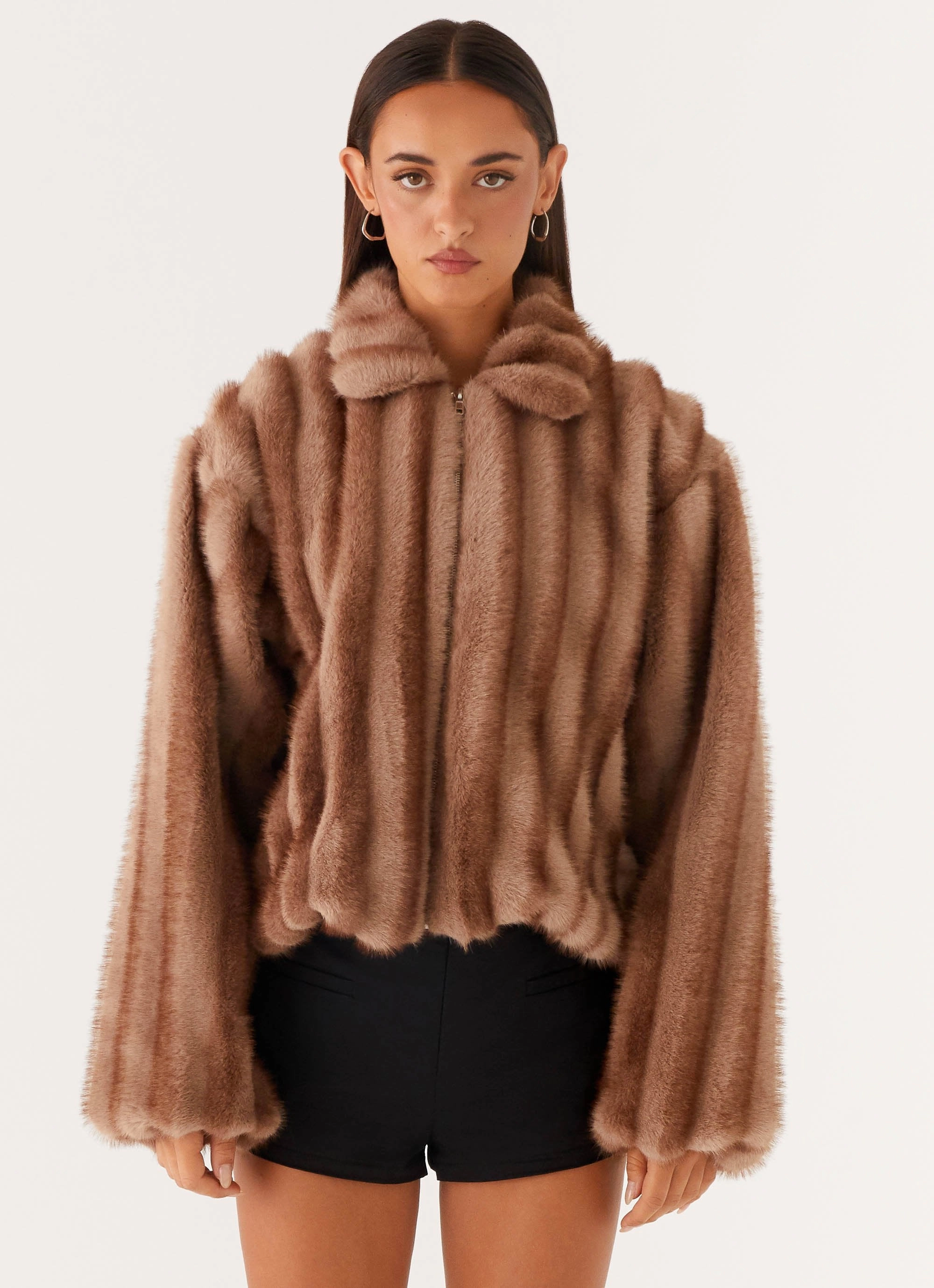 Organic Cotton Blend Crisp Layer Naylor Faux Fur Jacket - Brown
