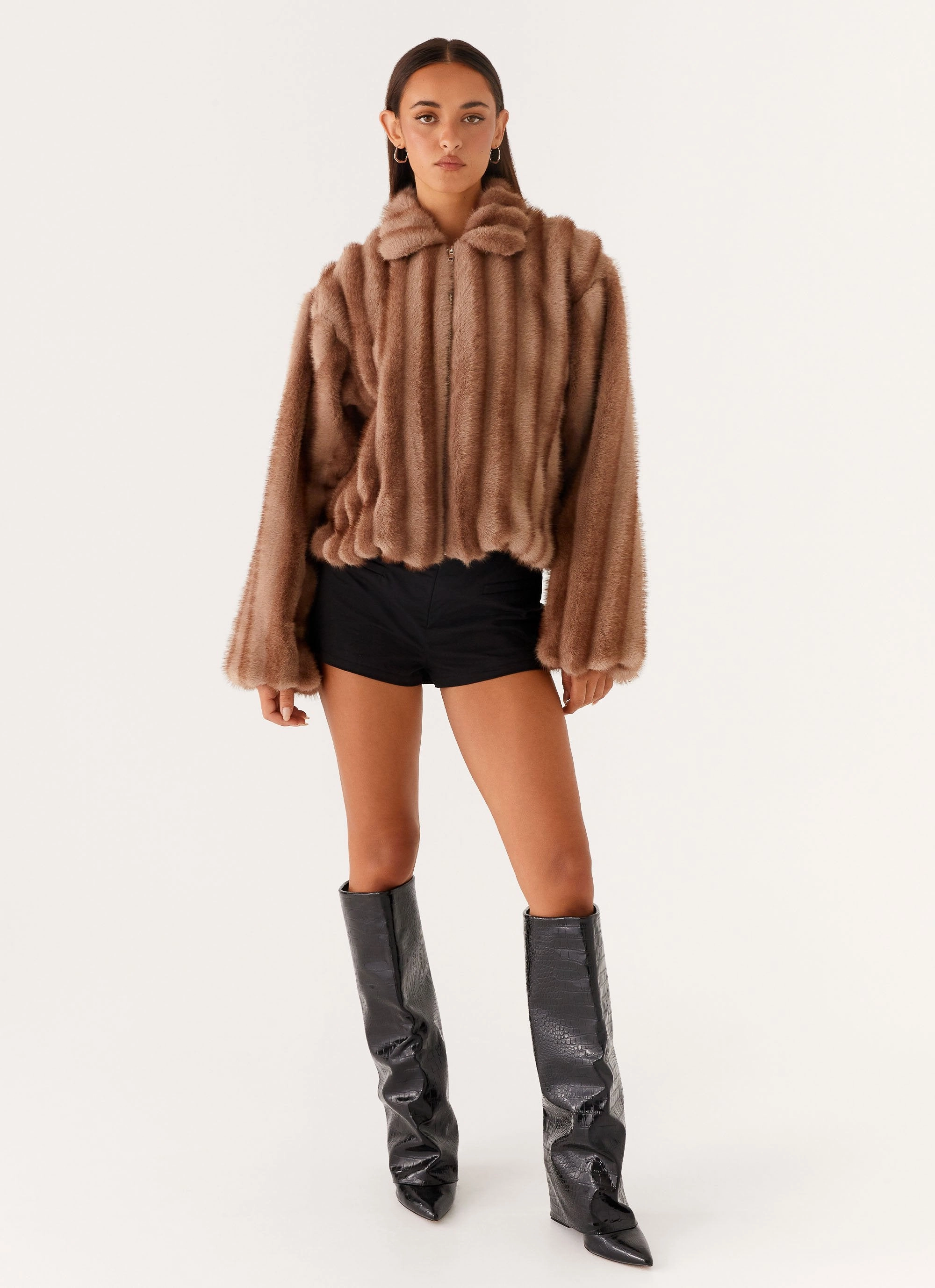 Cold Ready Look Naylor Faux Fur Jacket - Brown