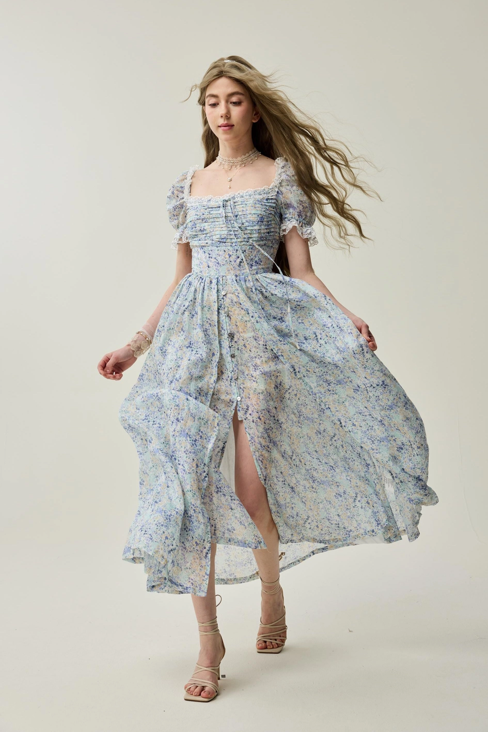 Monet Haze 26 | Fairy layered Linen Dress with pintucks Noise Reduciting Fabric