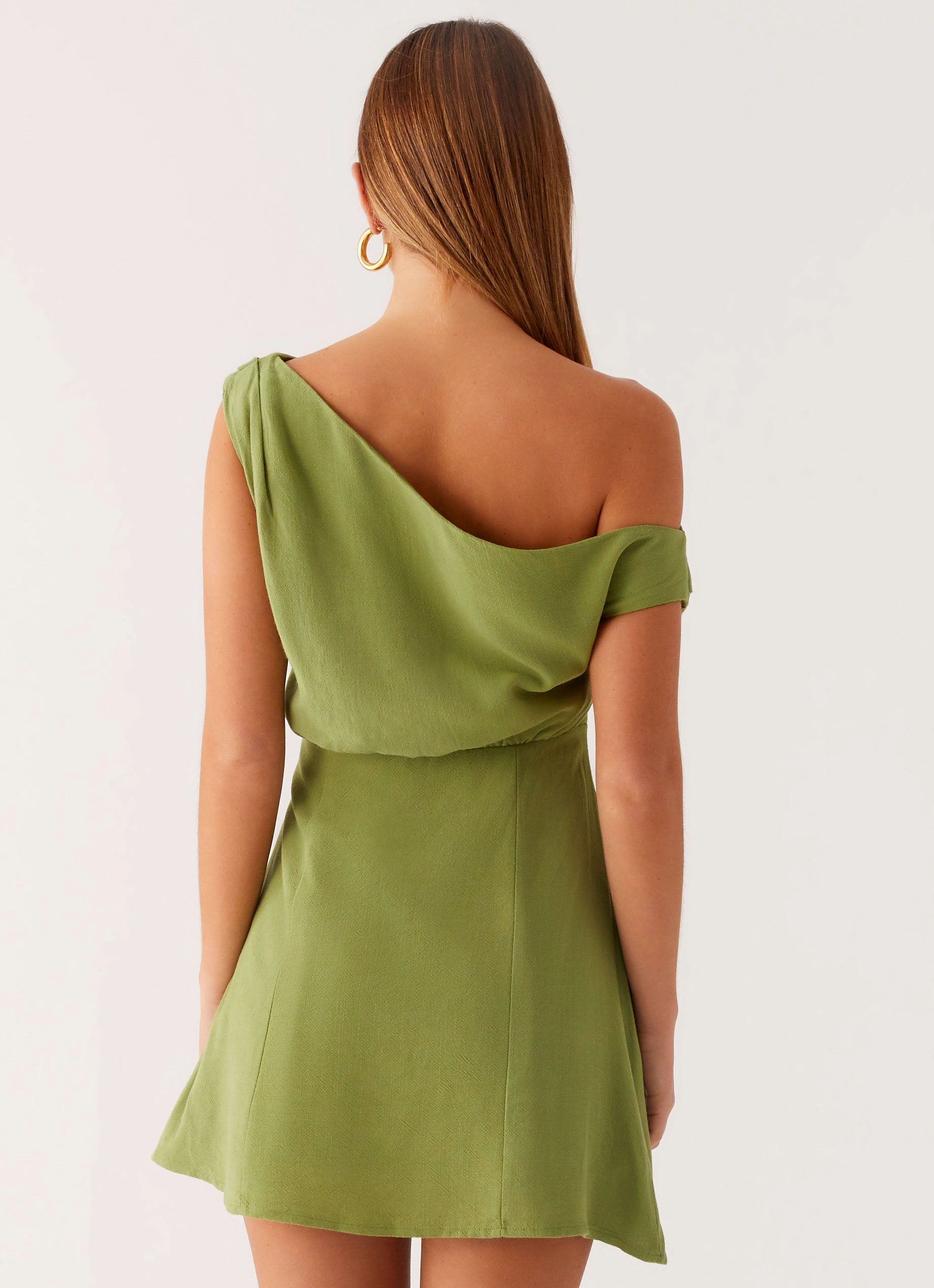 Subtle Texture Versatile Cut Lady Love Linen Mini Dress - Cactus