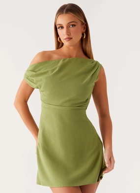 Lady Love Linen Mini Dress - Cactus Timeless and Comfortable Modern Waistband