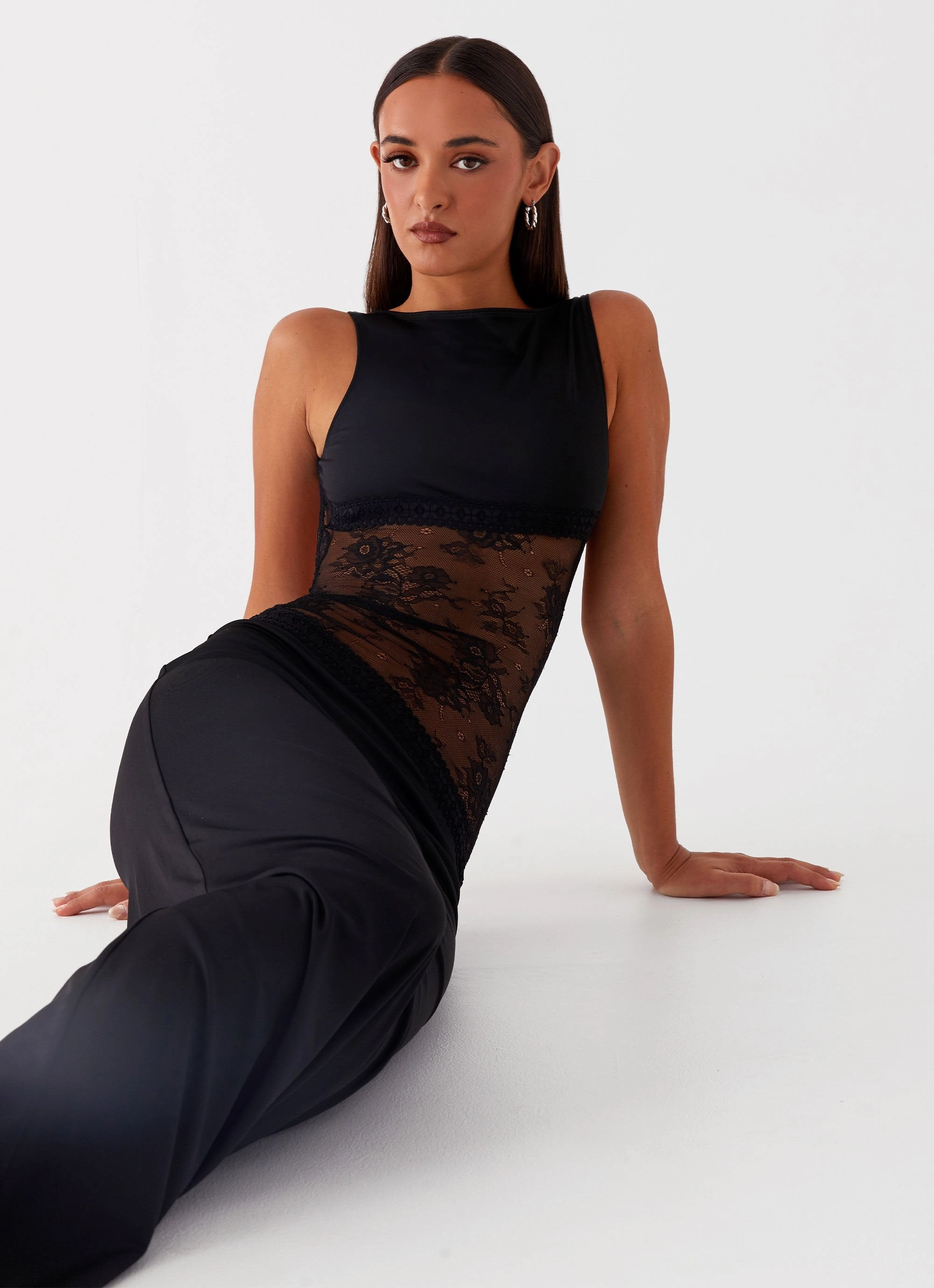 Lucinda Maxi Dress - Black Ruffle-Detail Clean Drape