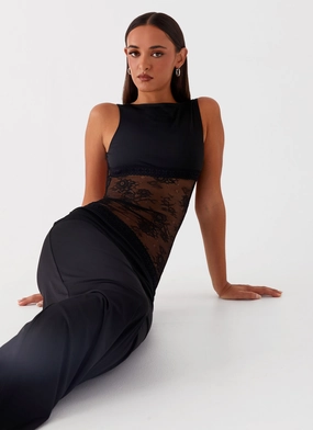 Lucinda Maxi Dress - Black Ruffle-Detail Clean Drape