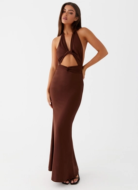 Carolina Twist Maxi Dress - Chocolate Comfortable texture