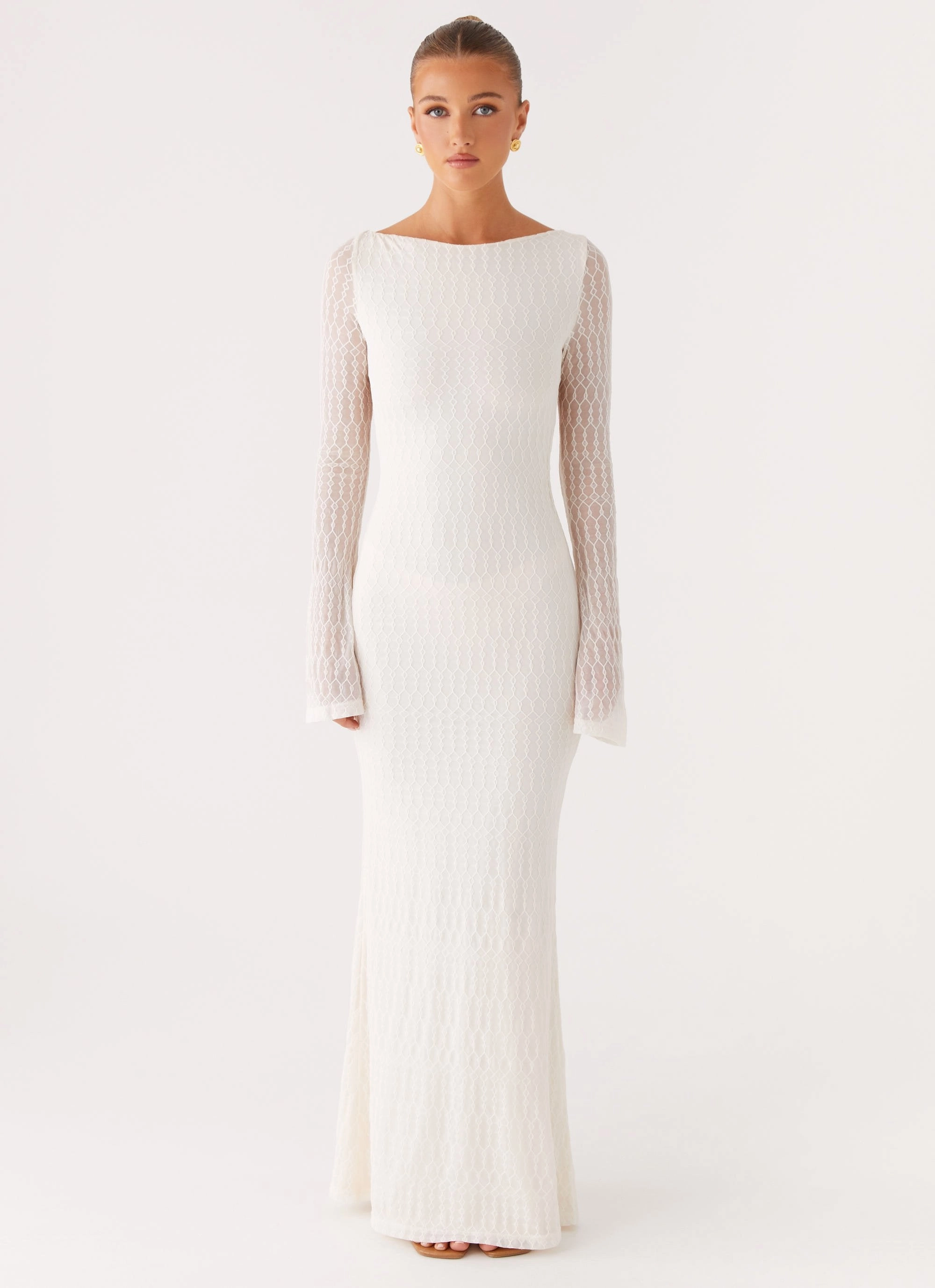 Shine Soft Ethereal Long Sleeve Maxi Dress - Ivory