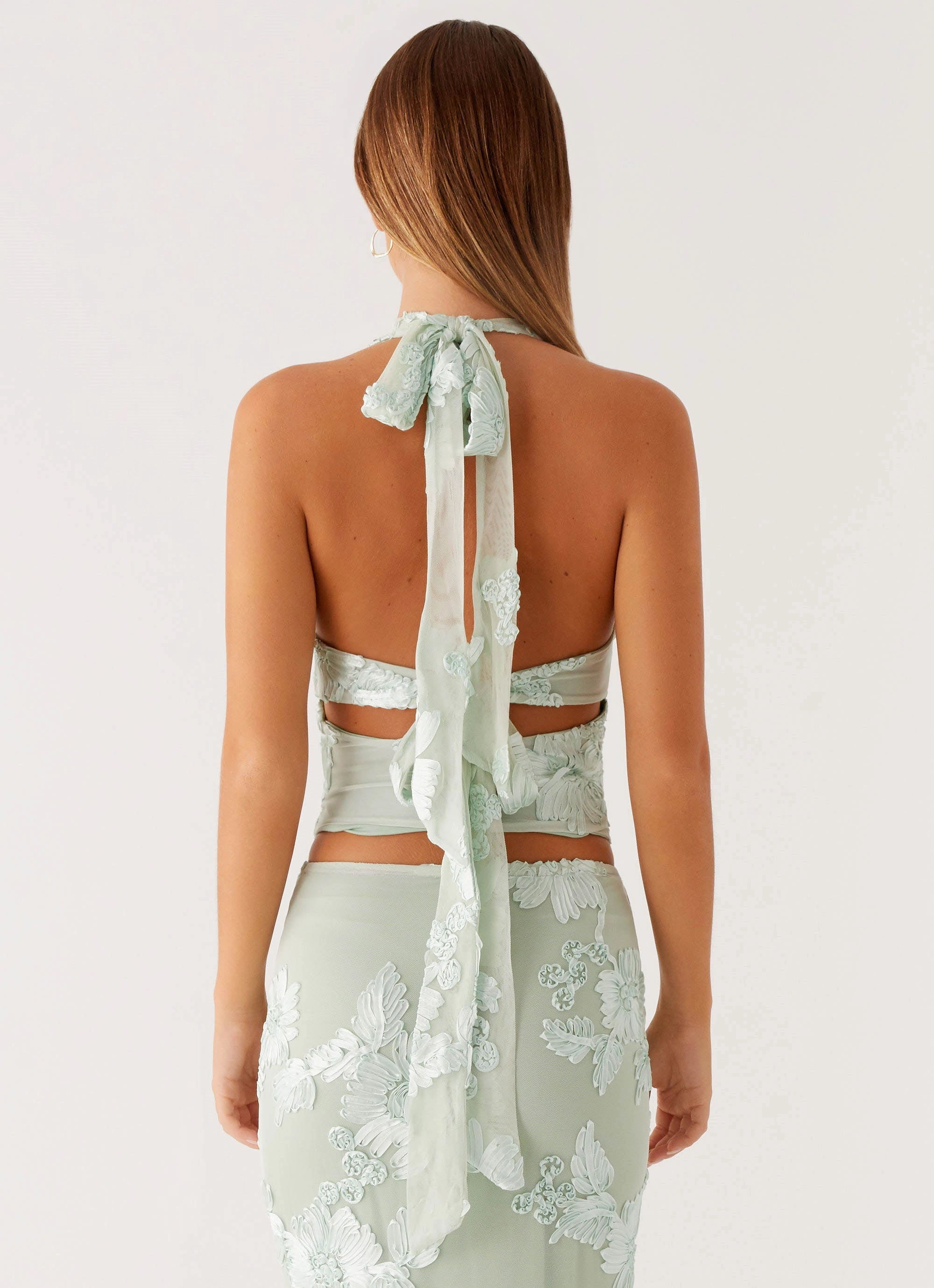 GarmentWashedFinish Radiate Halterneck Top - Sage