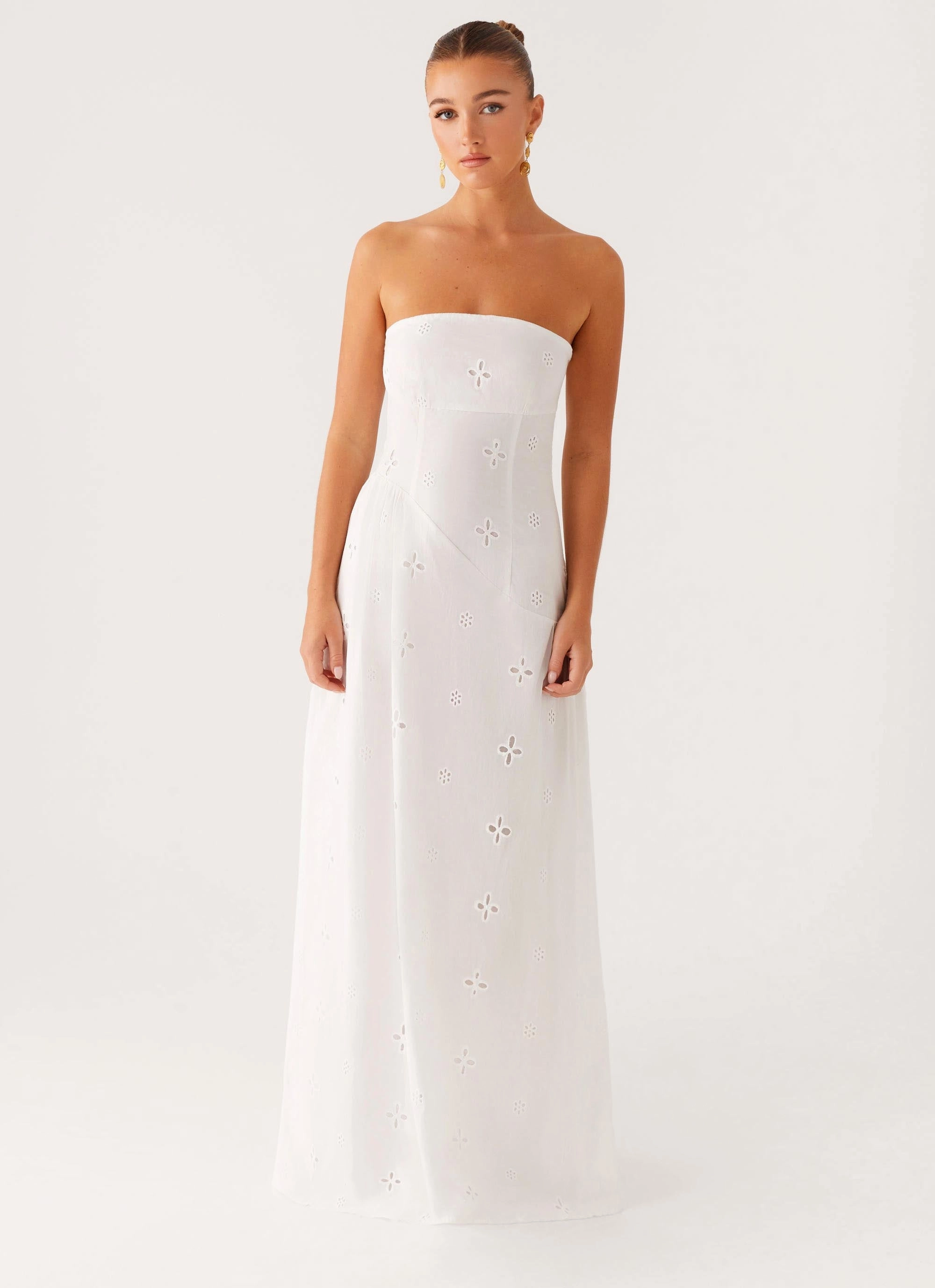 Structured-Shape Collar Accent Sunkissed Maxi Dress - Ivory