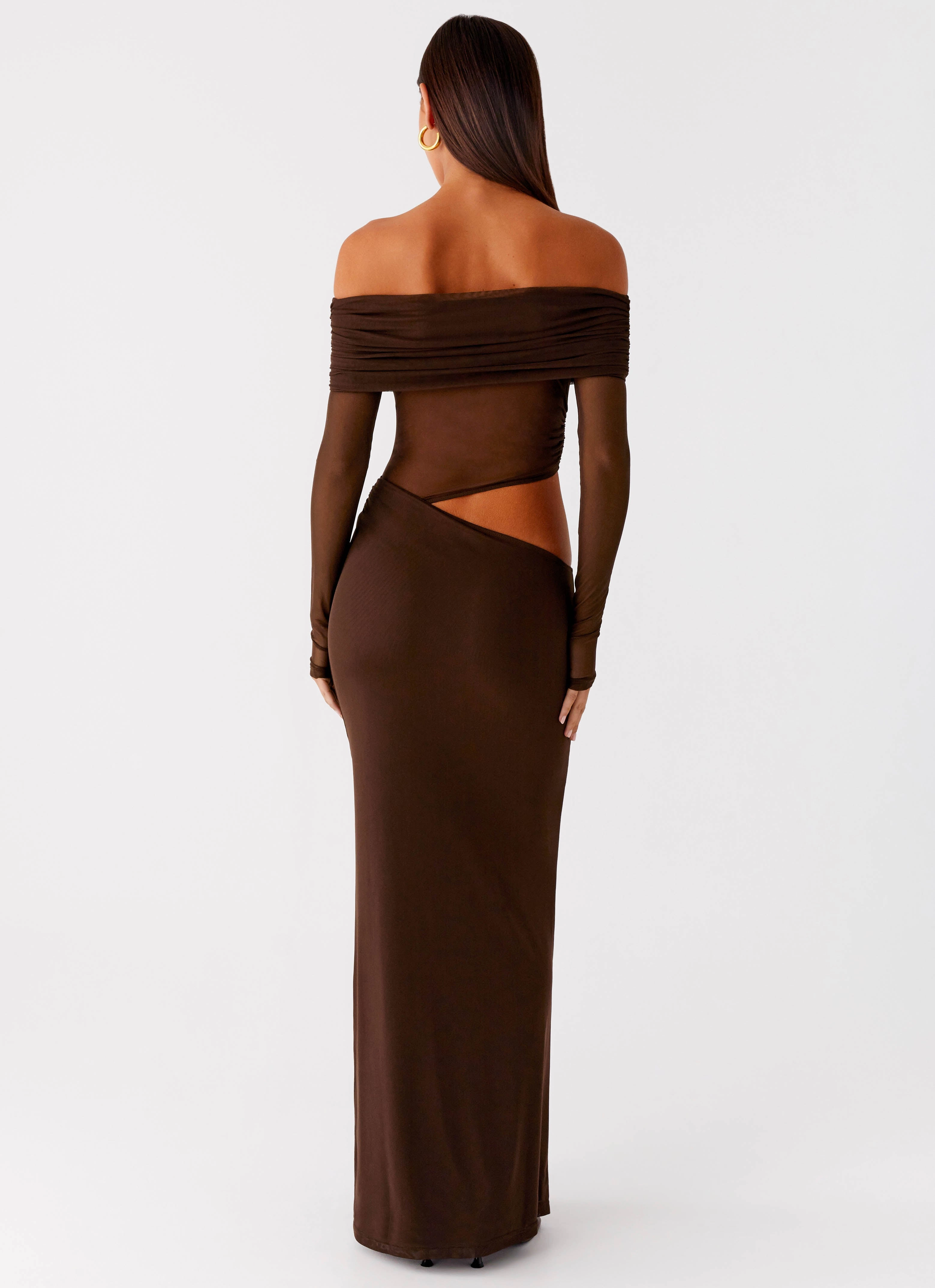Emery Maxi Dress - Chocolate Ruched-Detail