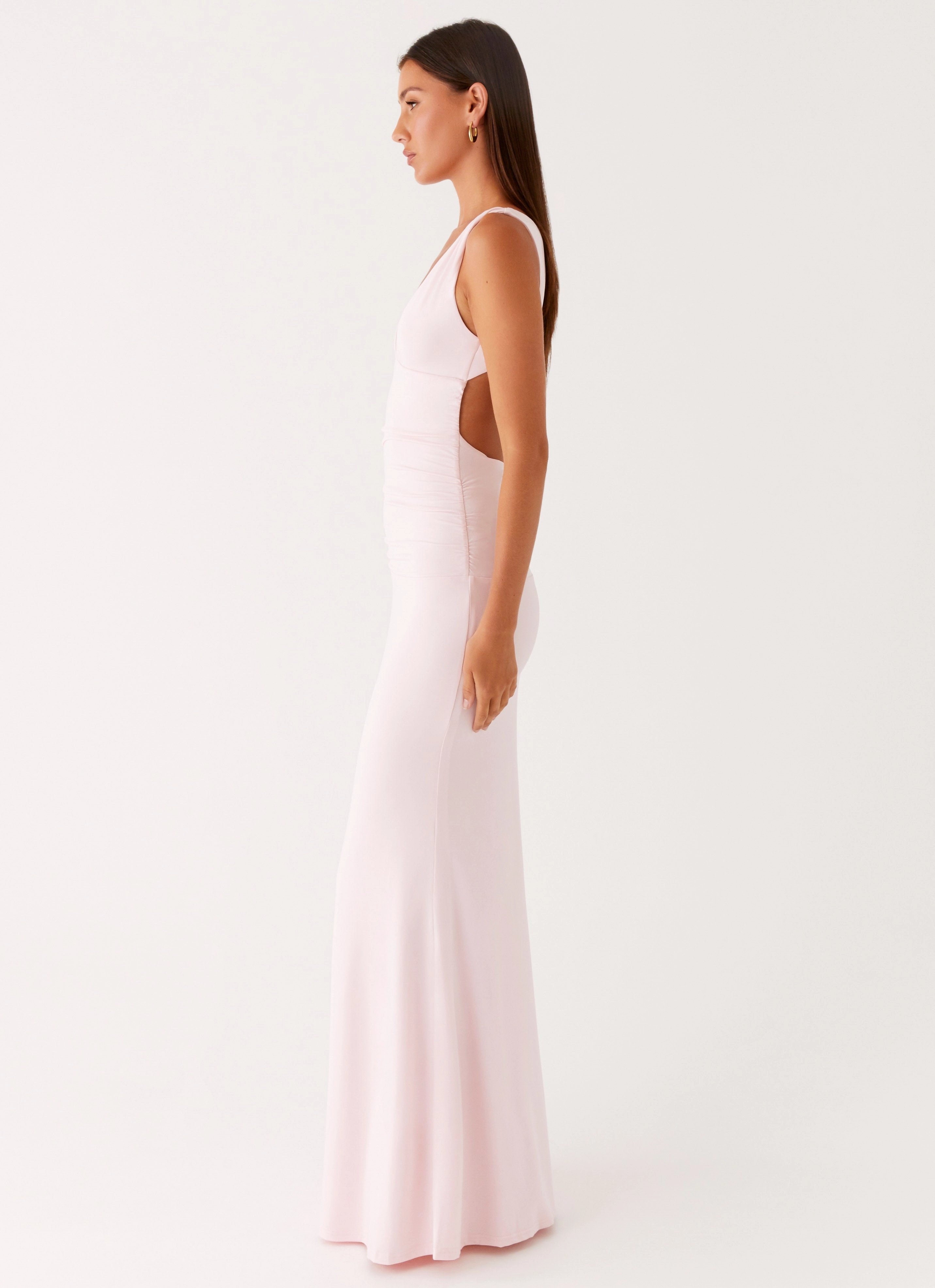 Cherry Sky Maxi Dress - Baby Pink Satin Finish