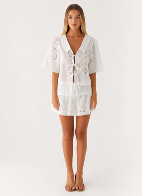 Summer Escape Embroidered Mini Skirt - White Sleek Fit Moisture Wicking Fabric