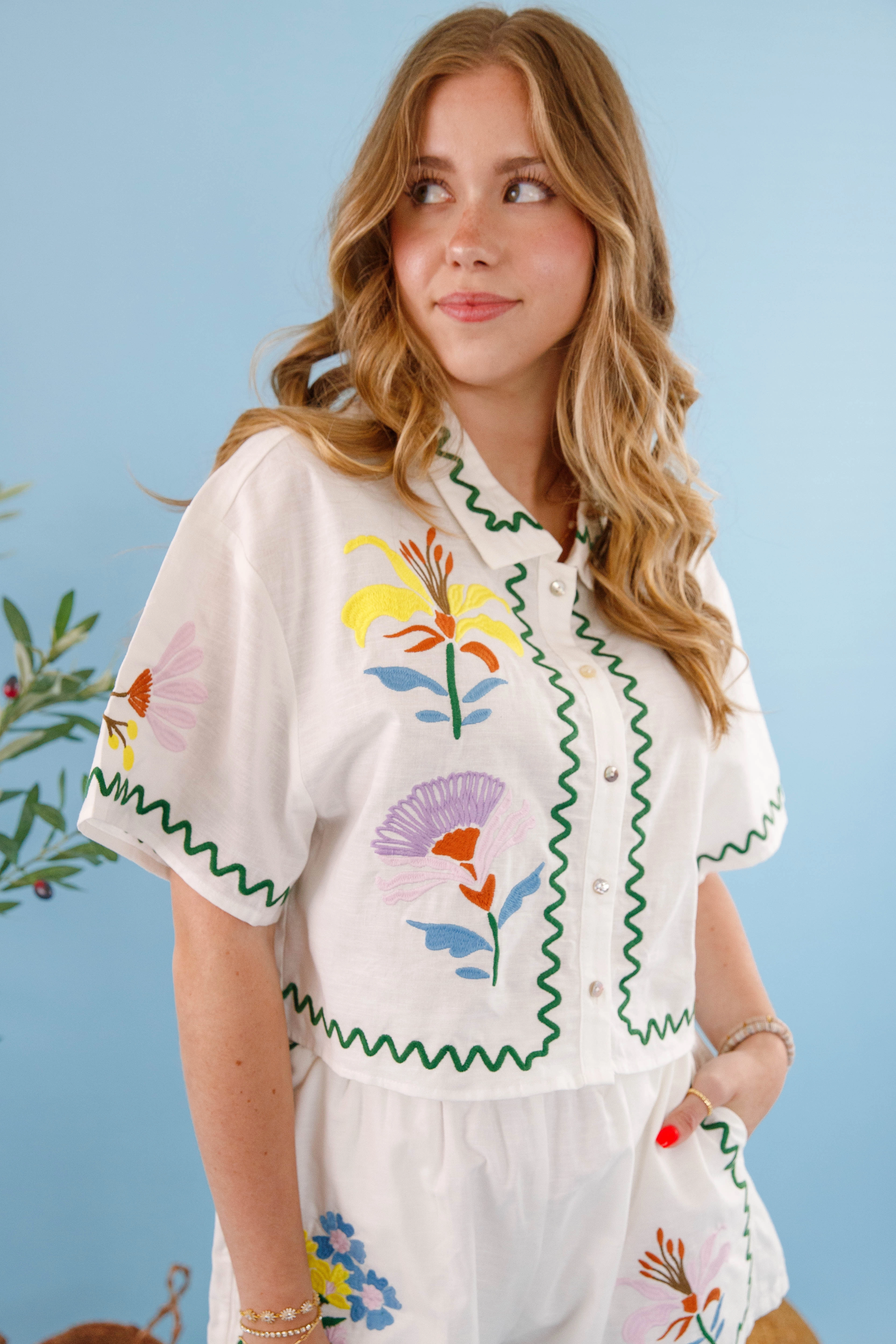 Summer Revival Button Down Top Buttonless Closure