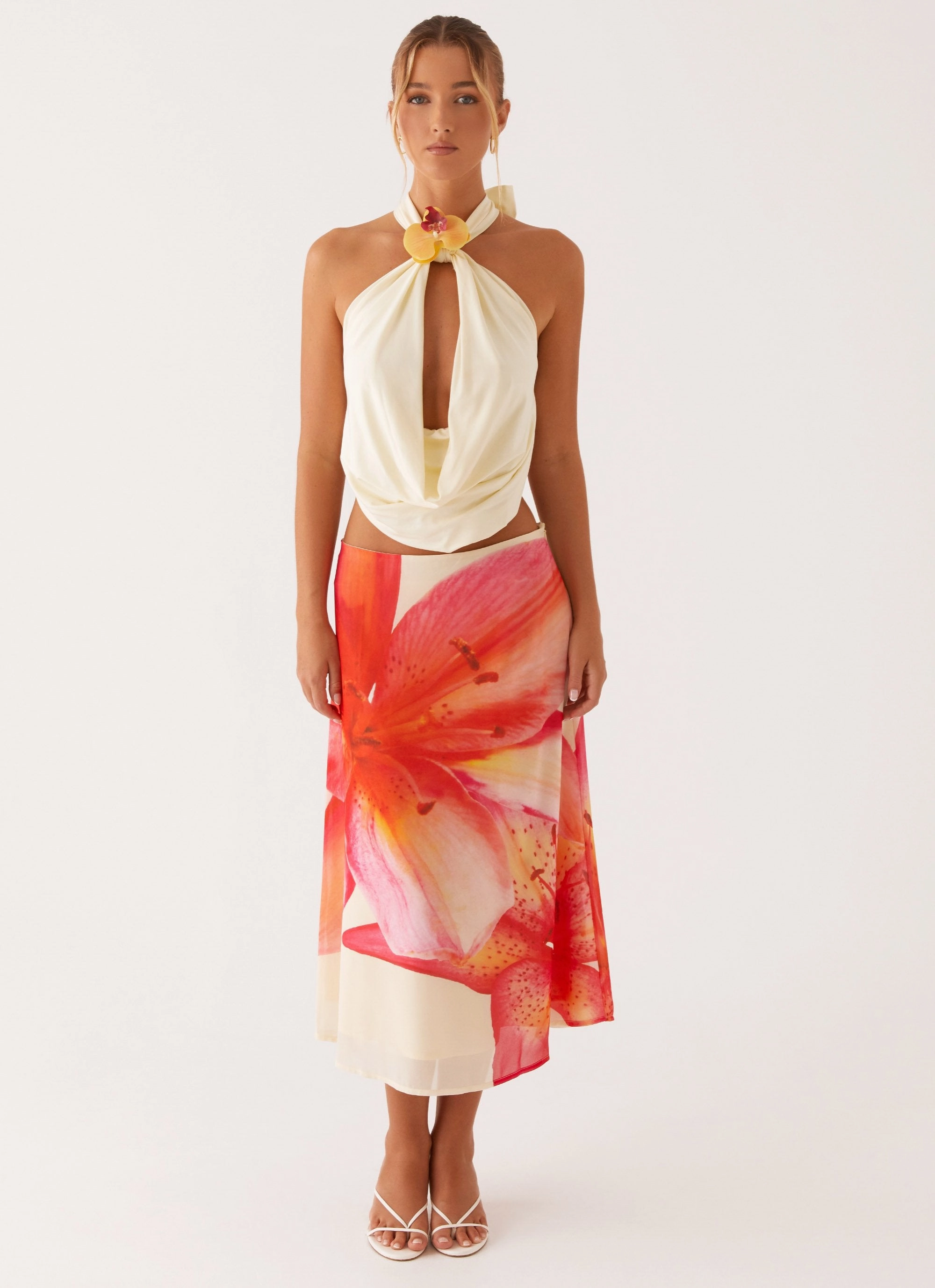 Summertime Midi Skirt - Yellow Floral Fashion Forward