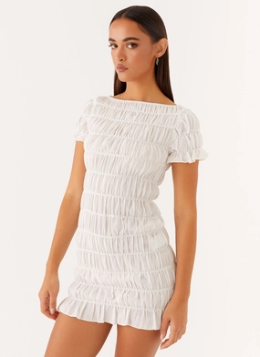 Rita Ruched Mini Dress - White Vibrant Movement Casual Comfort Wear