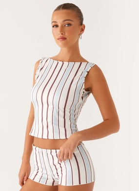 Sun's Out Tank Top - Blue Stripe HighNeckCut MinimalistSilhouette