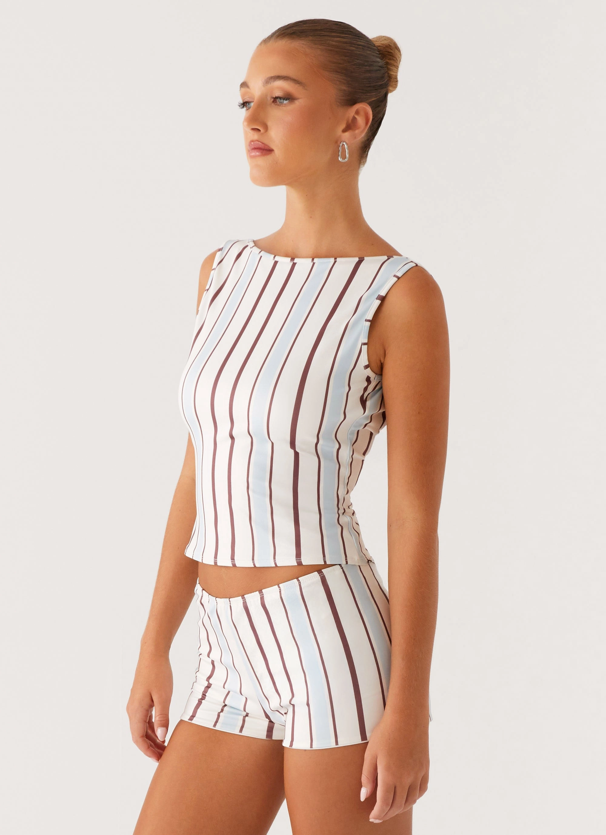 Sun's Out Tank Top - Blue Stripe Layered Collar System TwillWeave