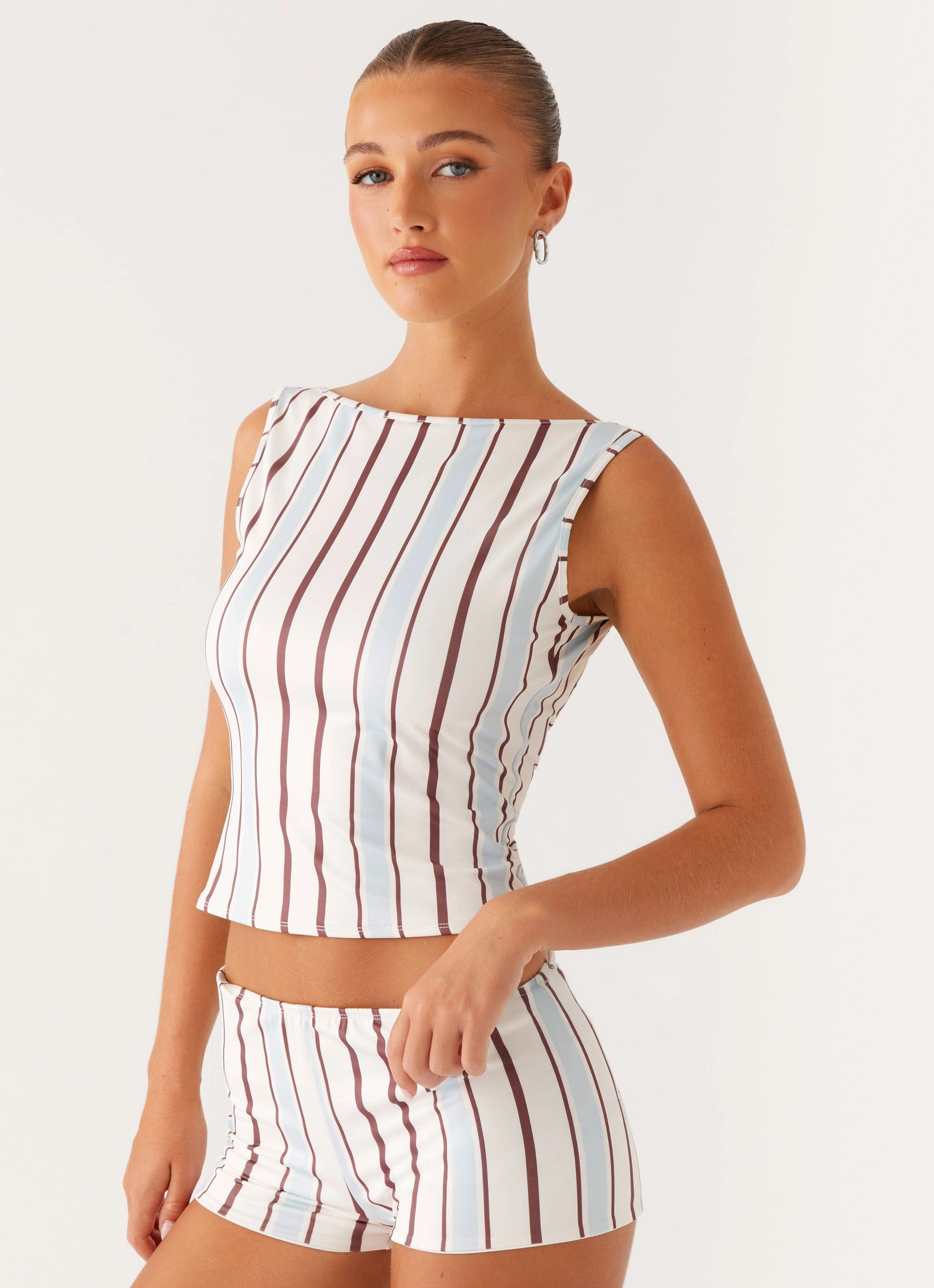 Sun's Out Tank Top - Blue Stripe HighNeckCut MinimalistSilhouette