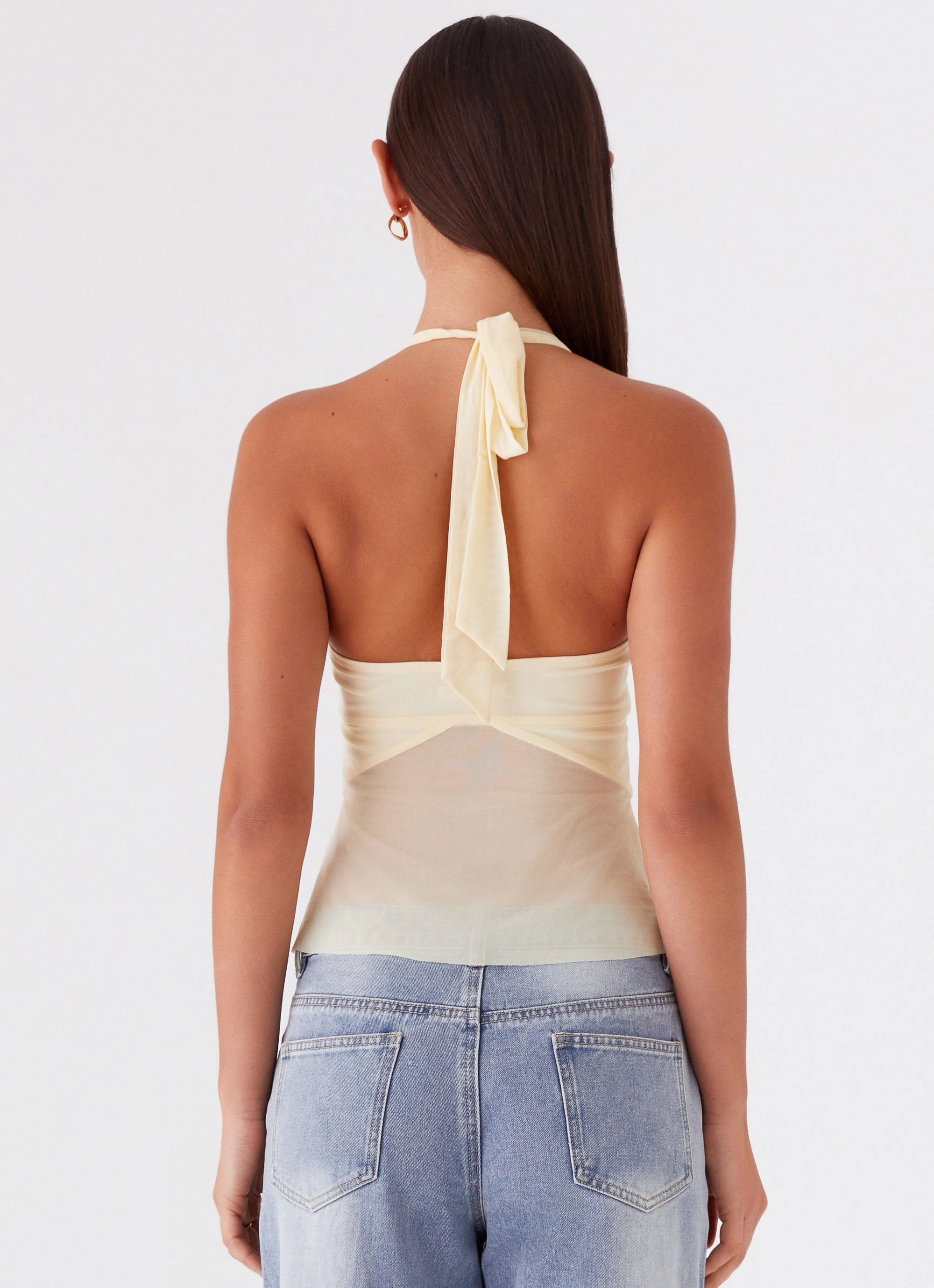 Compact Jacquard Weave Tension Balanced Design Sunbeam Mesh Top - Yellow