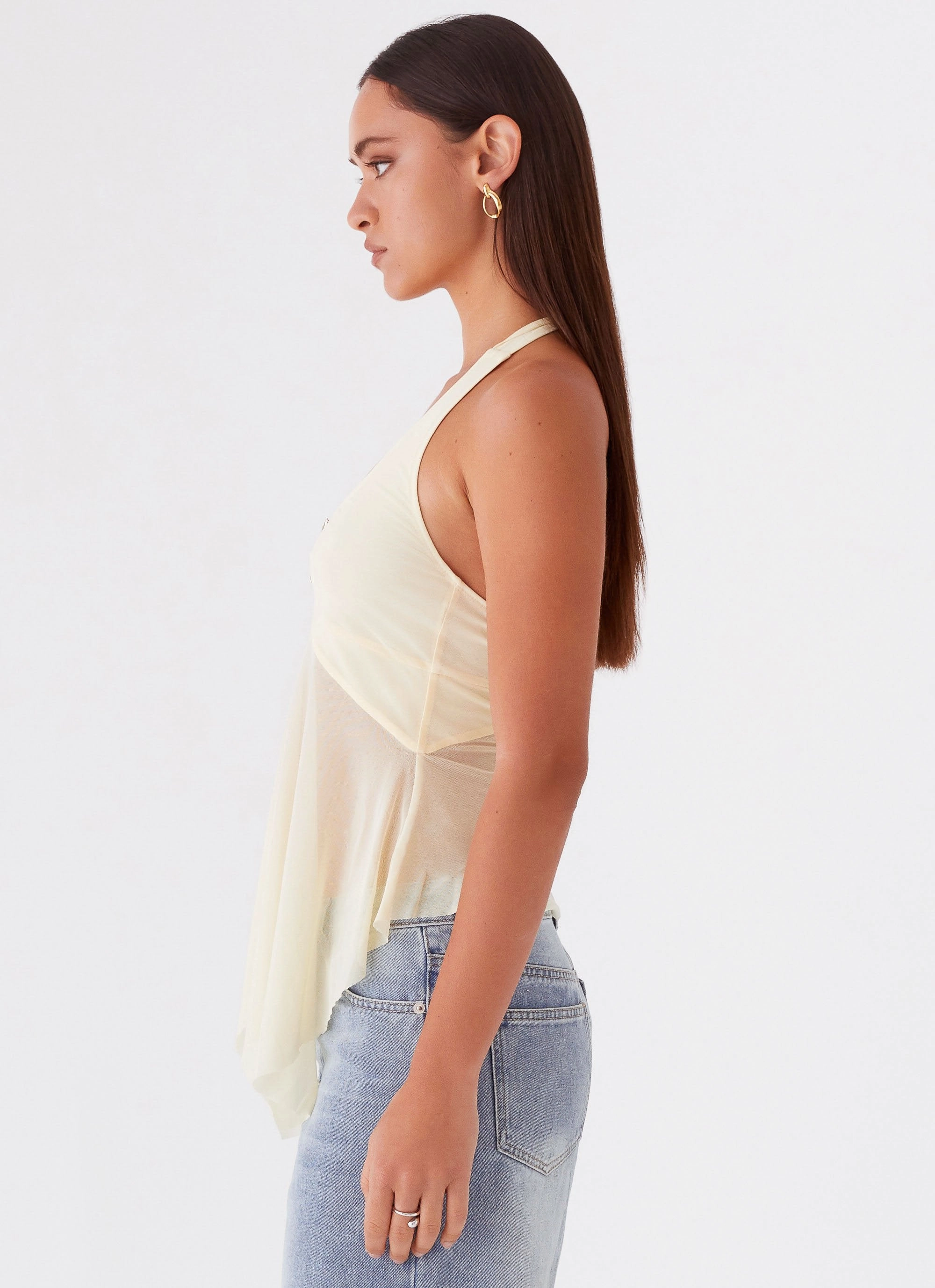 Sunbeam Mesh Top - Yellow Tencel Lyocell Fiber RibbedTexture