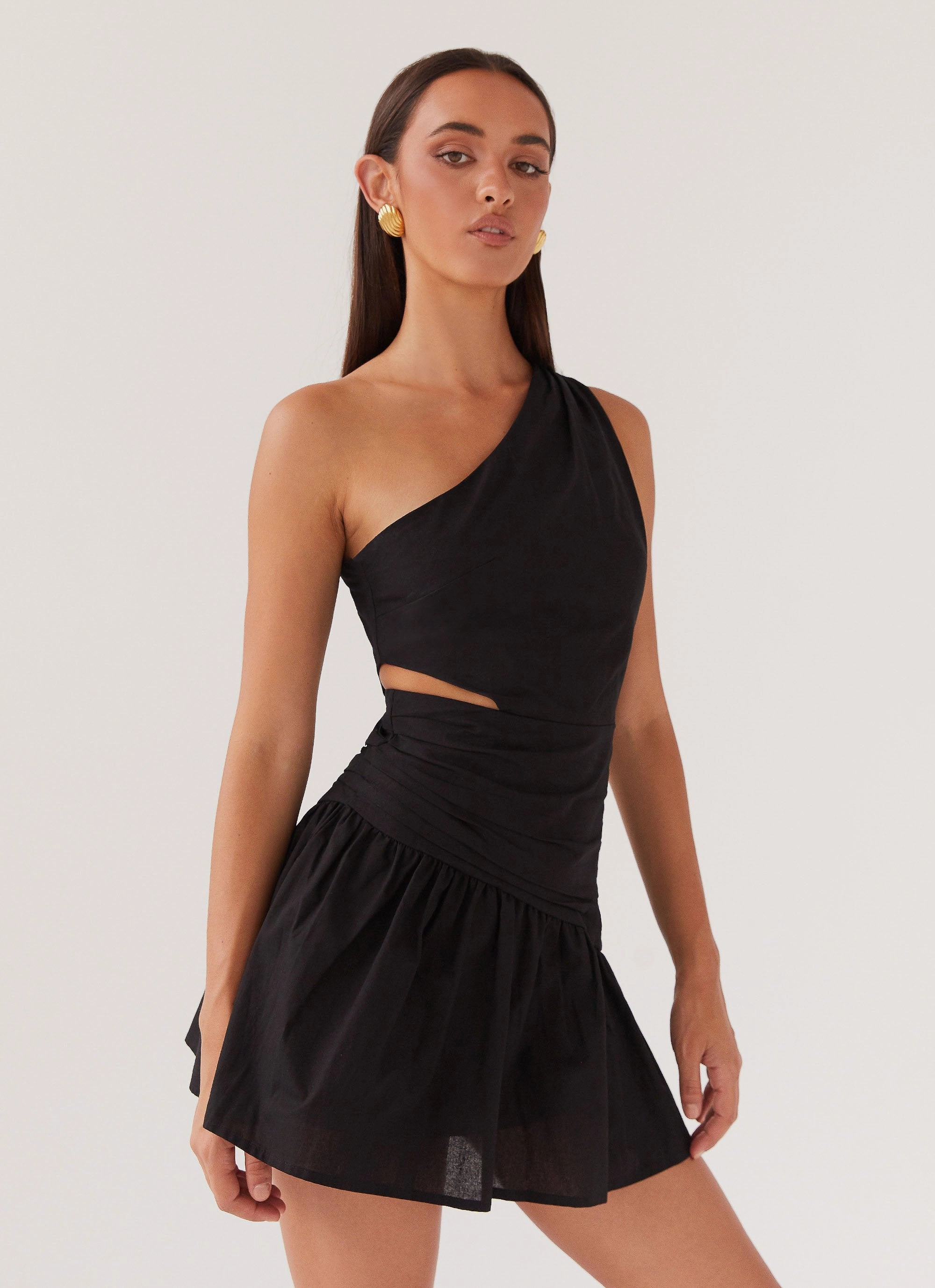Shine Dressy Timeless Shape Sunkissed Hearts Linen Mini Dress - Black