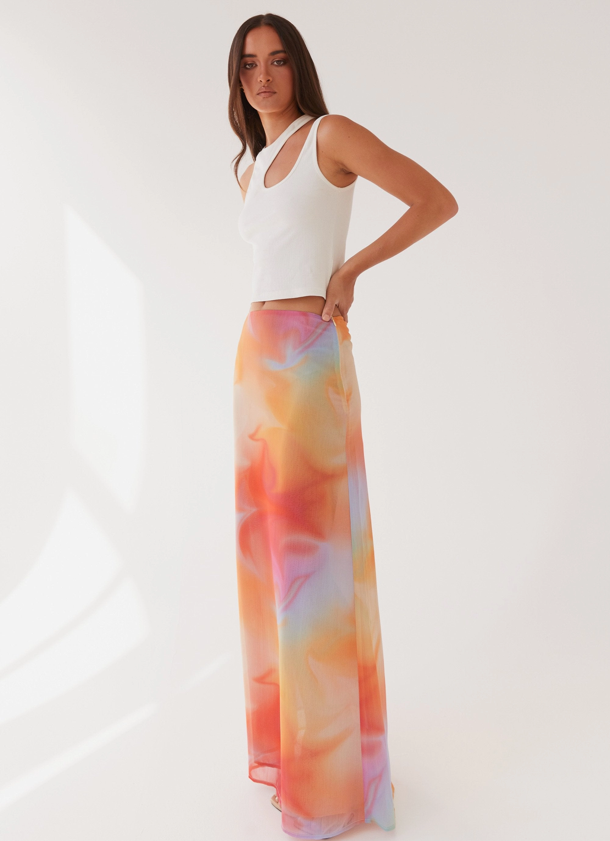 Cozy Casual Sunlight Cascade Maxi Skirt - Rainbow Radiance