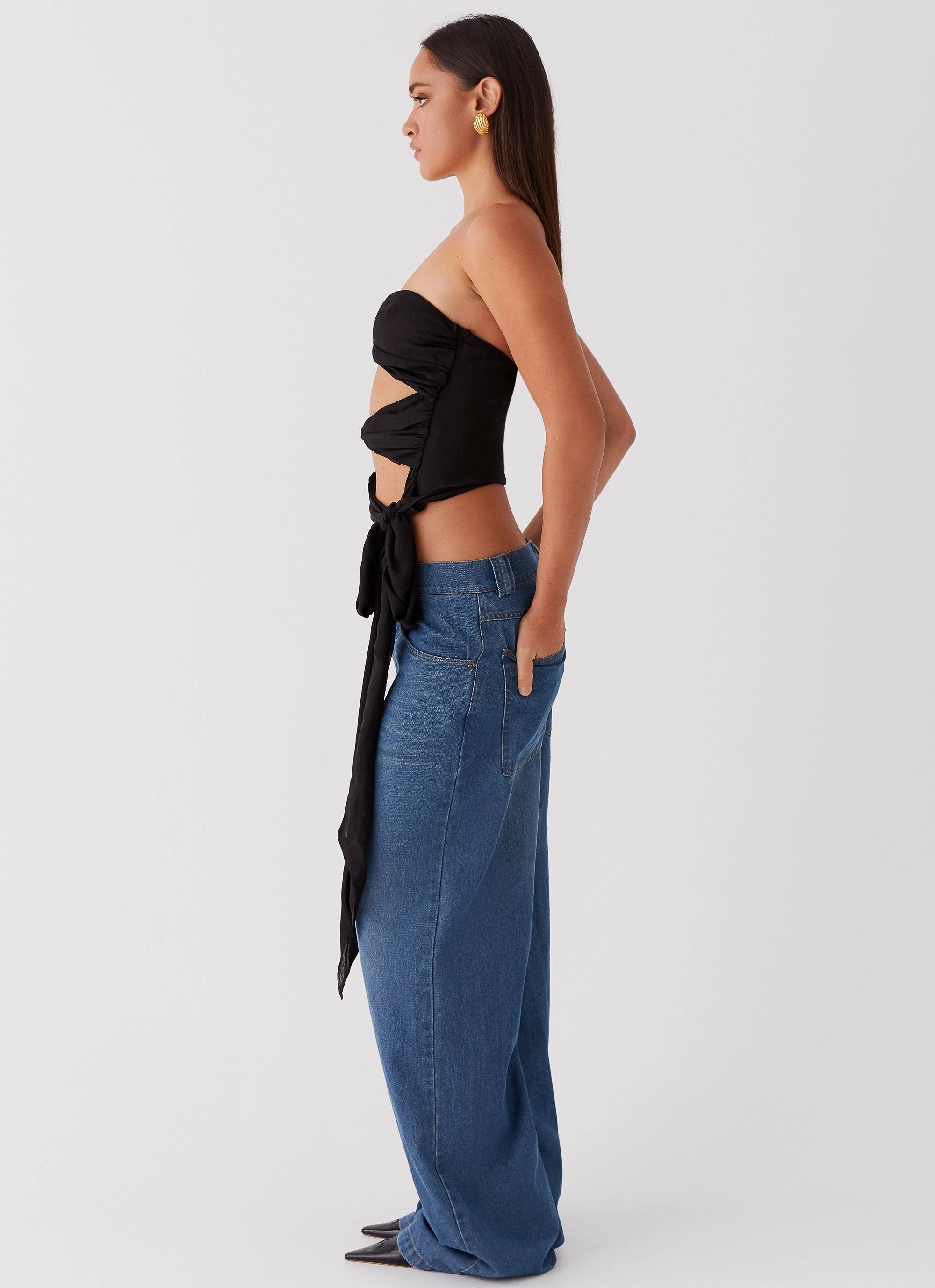 Sunlight Cascade Top - Black Contrast Stitch Detailing