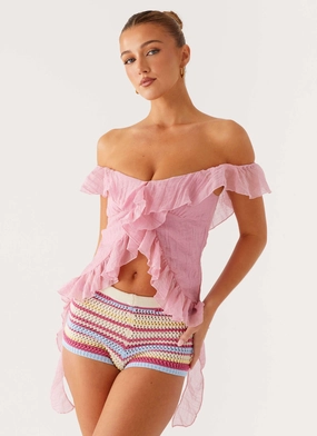 Dylan Off Shoulder Top - Pink Simple Dress