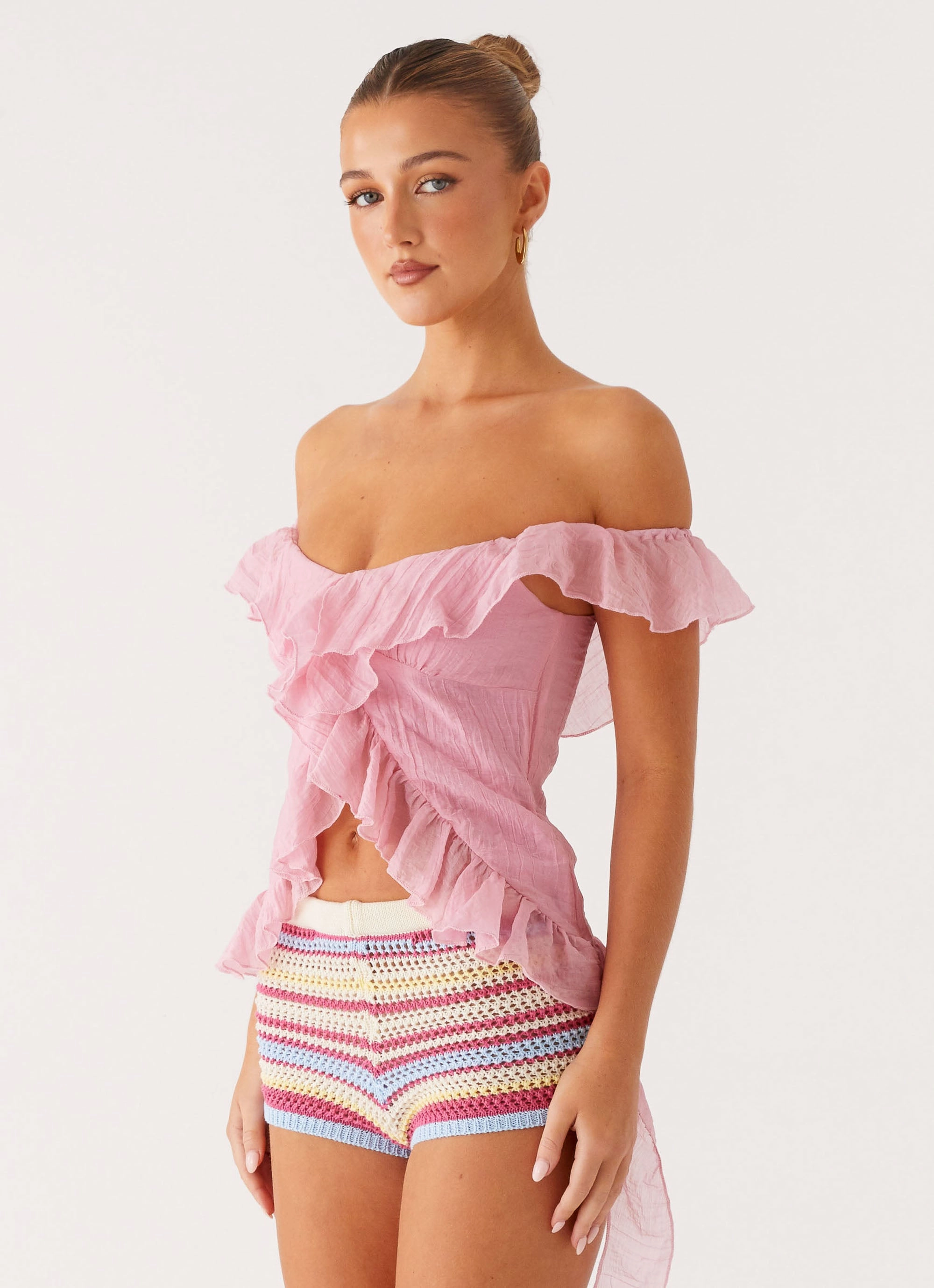 Non Chafing Side Seams Eco Friendly Blend Dylan Off Shoulder Top - Pink