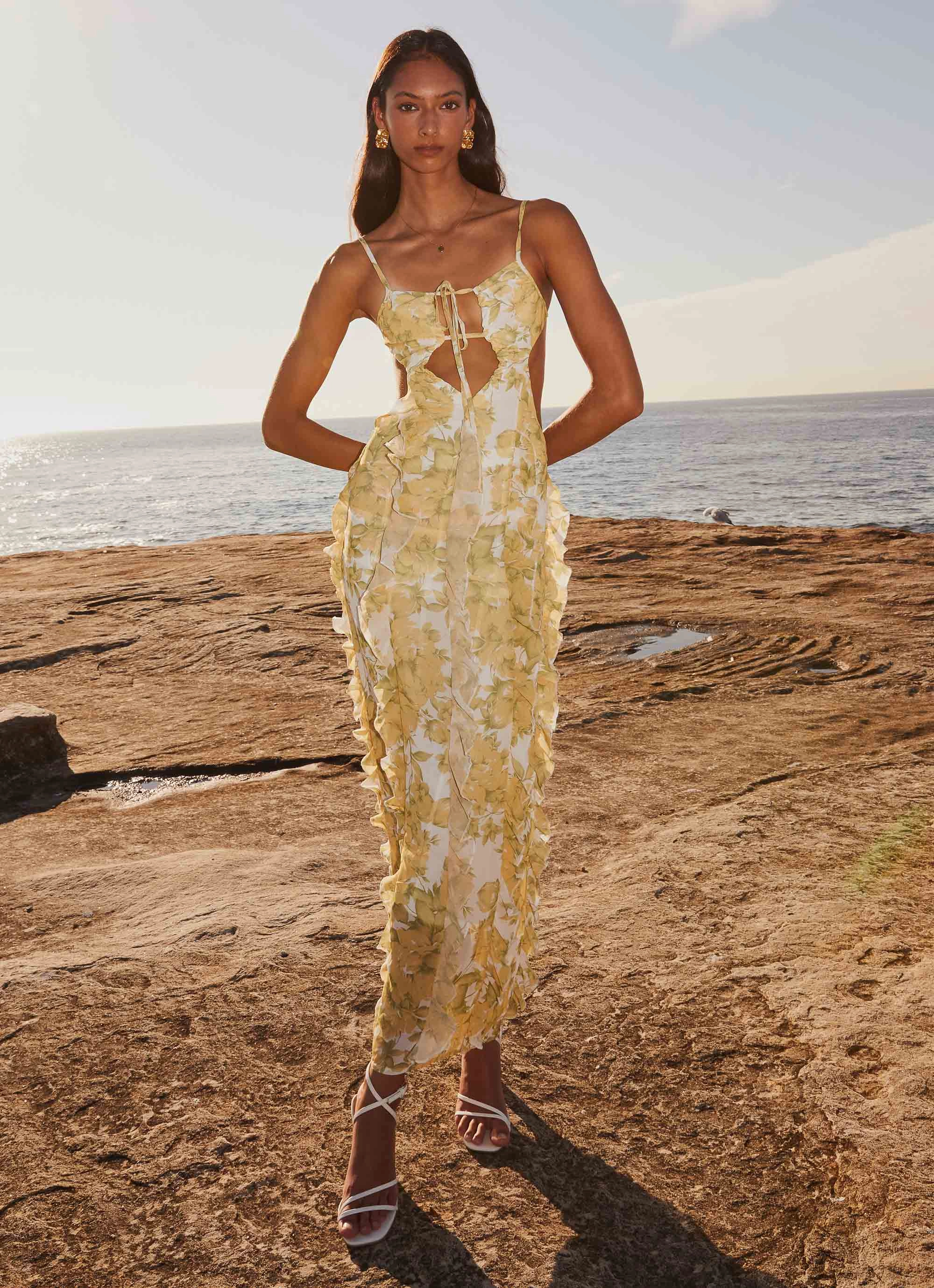 Comfort Fit Sunset Kisses Ruffle Maxi Dress - Daffodil