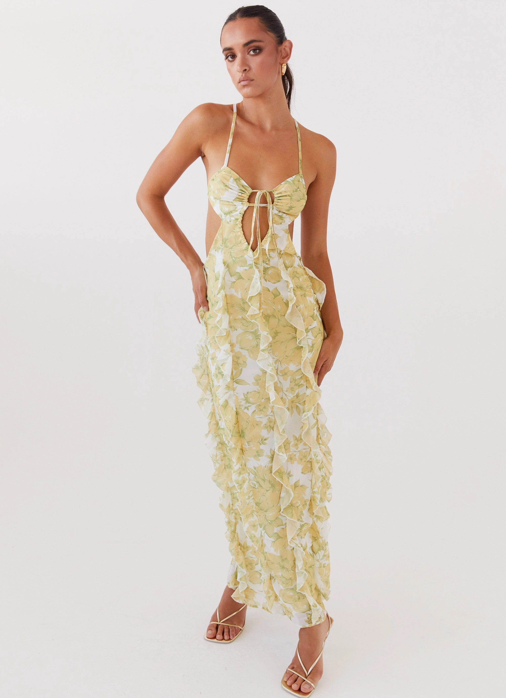 Sunset Kisses Ruffle Maxi Dress - Daffodil Feel Good Lined interior