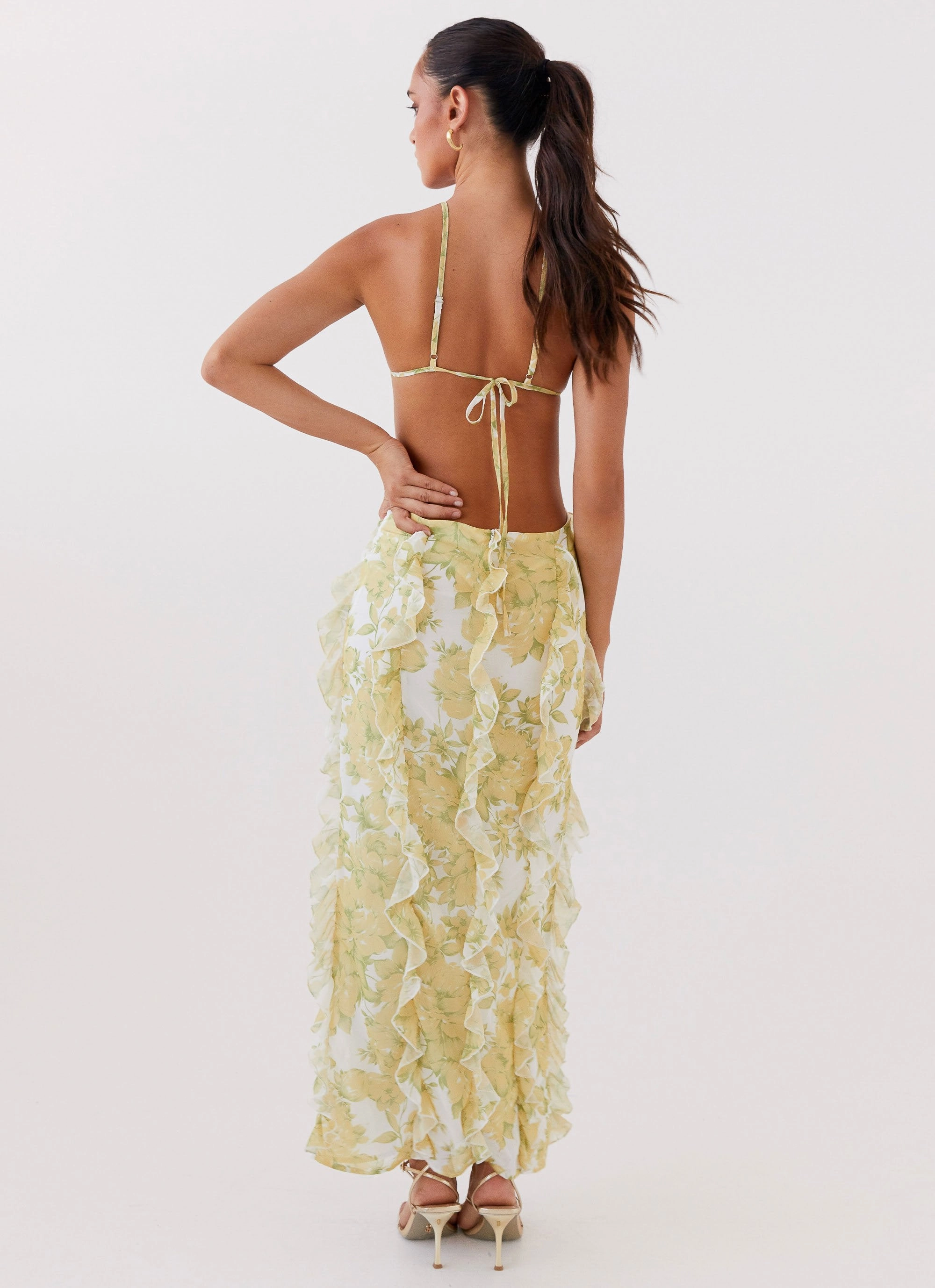Sleek Flow Sunset Kisses Ruffle Maxi Dress - Daffodil