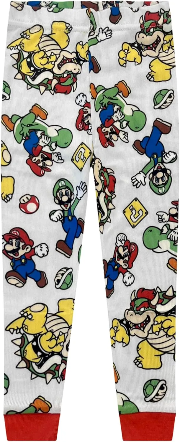 Super Mario 4 Piece Pajama Set - Toddler Girls PJ Set with Long Sleeve Shirt & Pants - Kids Sleepwear Set - Official License