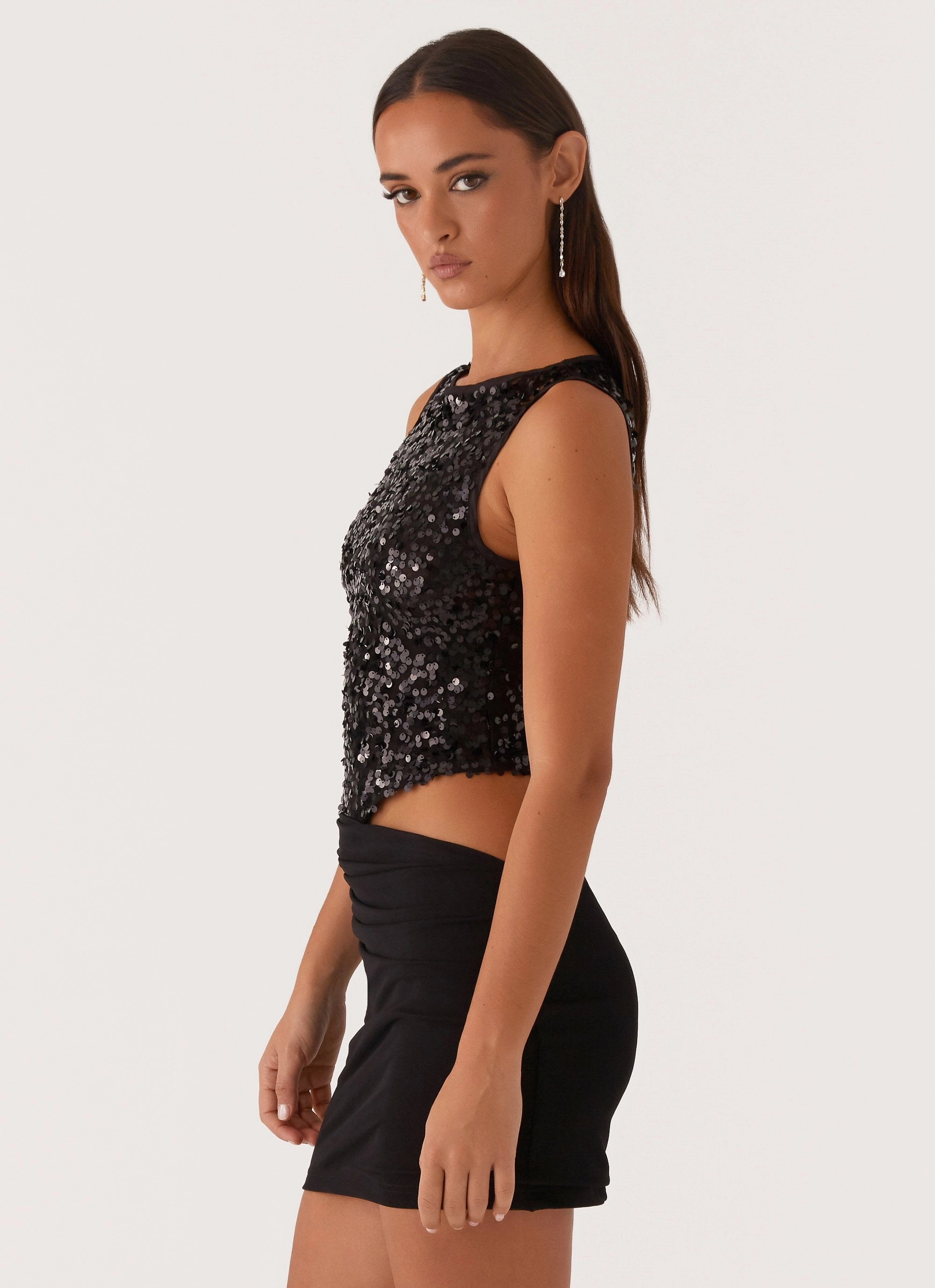 Superstition Sequin Mini Dress - Black Low Maintenance Tassel-Detail