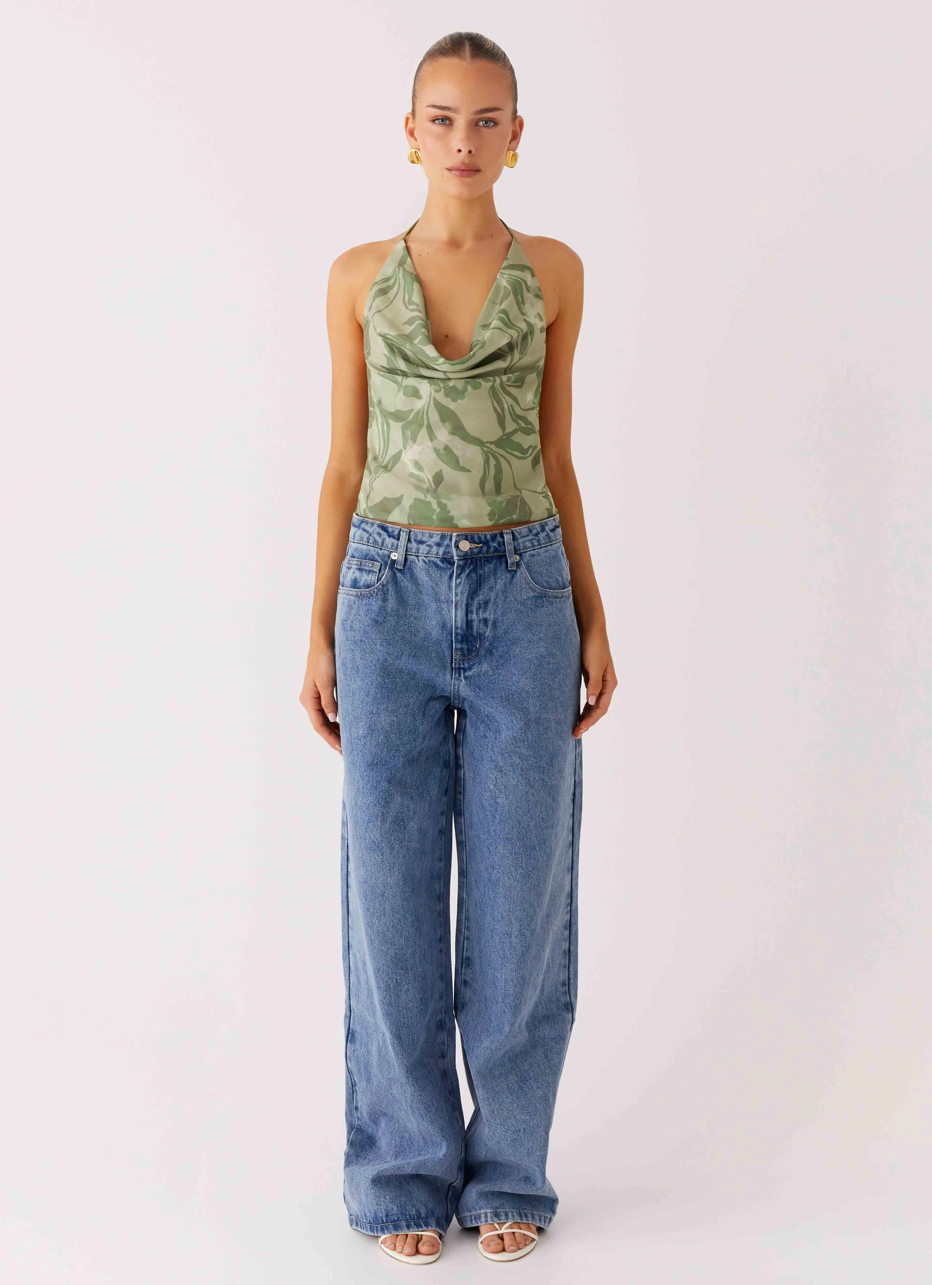 Comfortable Cut Elspeth Cowl Top - Jade Fern