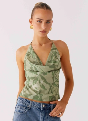 Elspeth Cowl Top - Jade Fern Light Reflective Printing