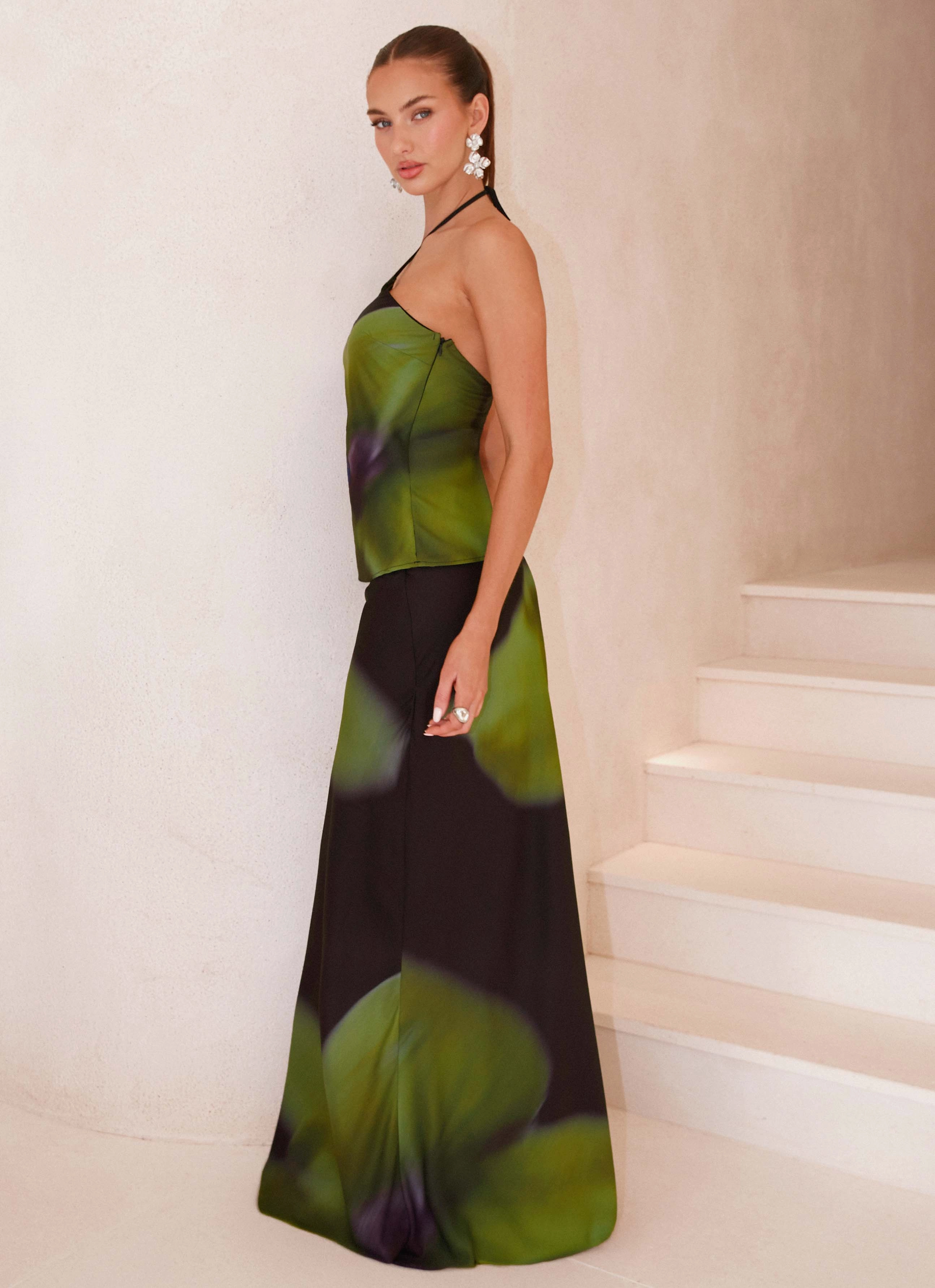 Rosetta Maxi Skirt - Lime Flower SeamlessPockets
