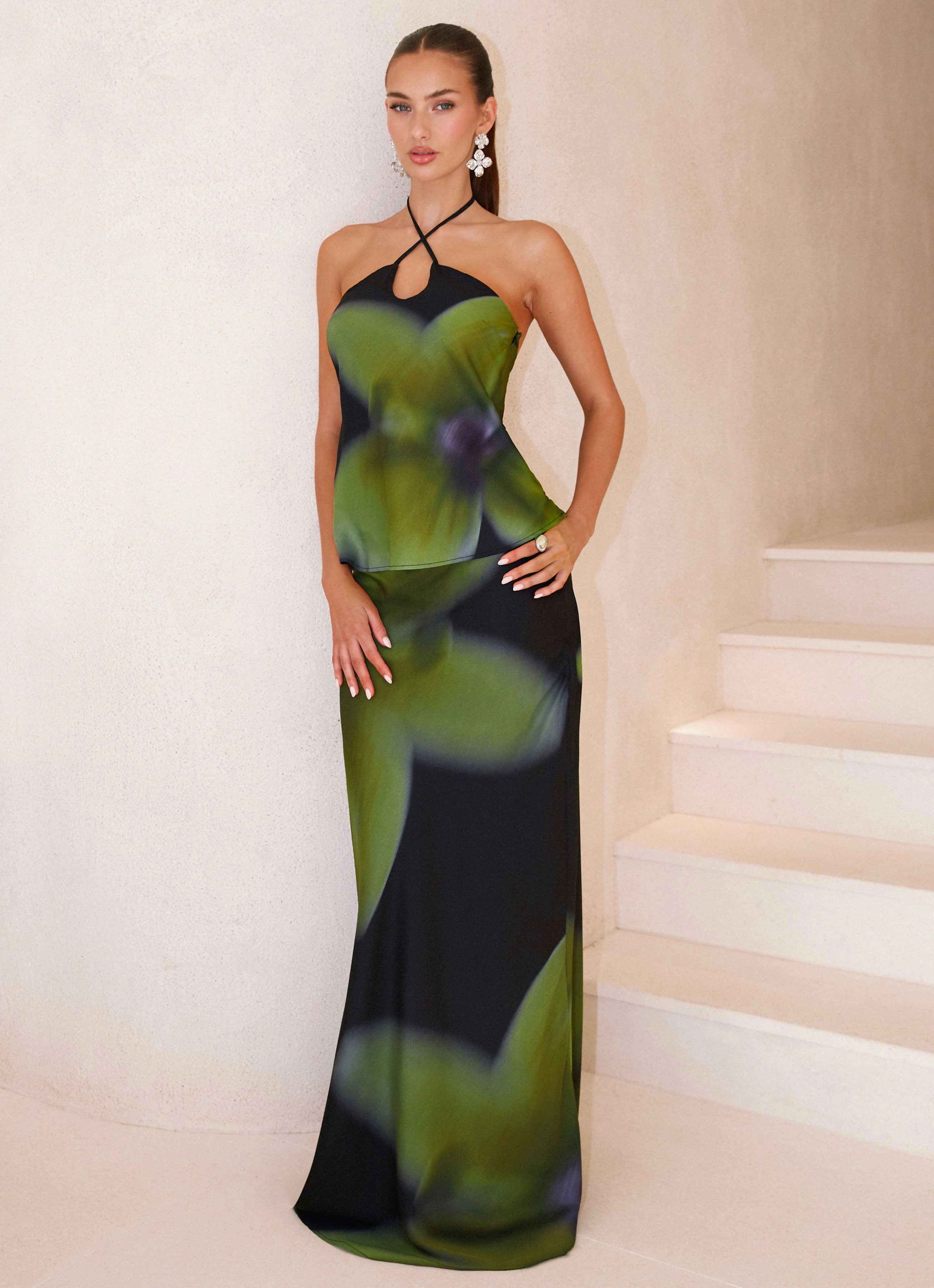 Rosetta Maxi Skirt - Lime Flower Water Repellent Chic casual