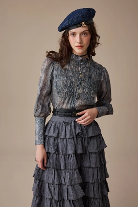 Hypoallergenic Textile SeamlessDesign Clove 9 | smocked longsleeved linen blouse