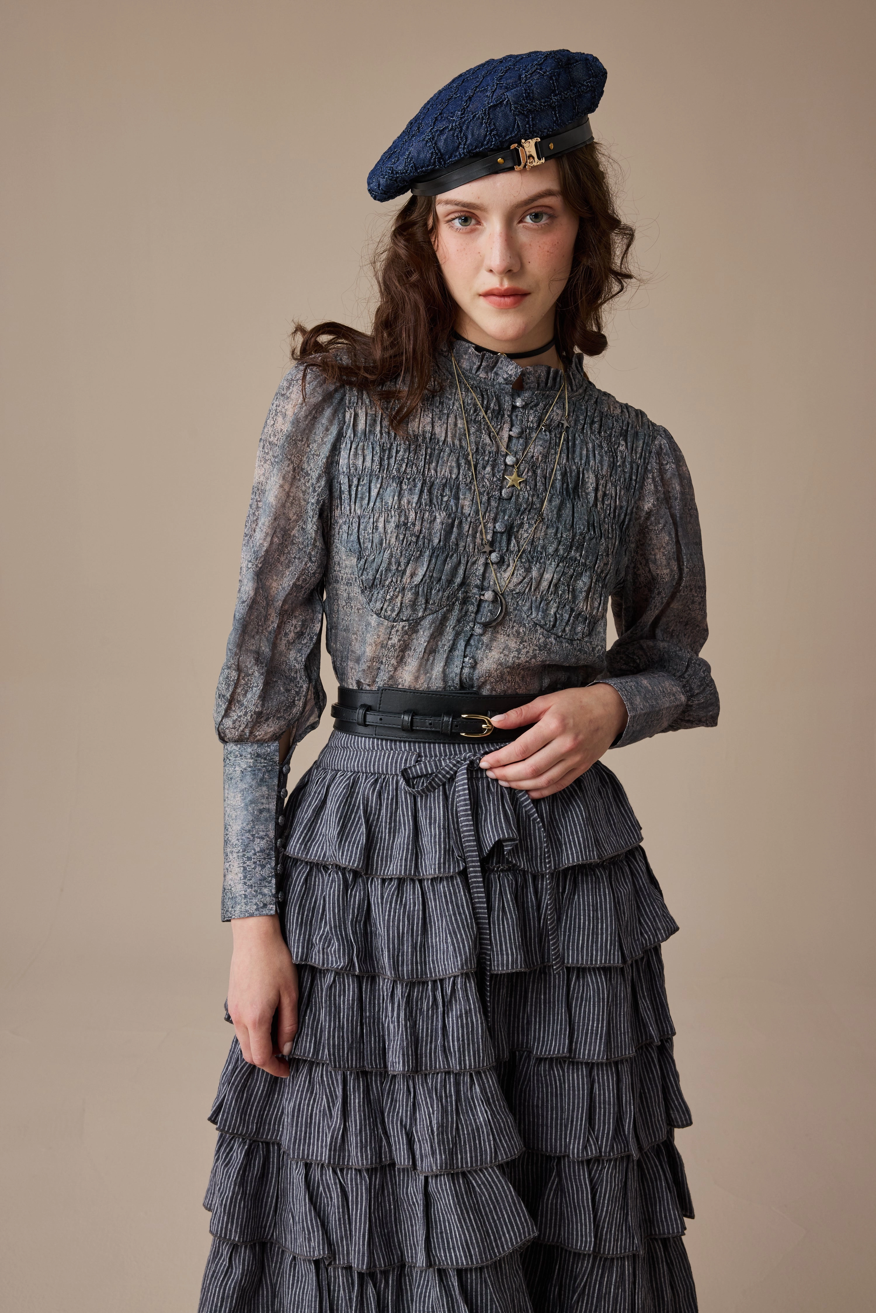 Clove 9 | smocked longsleeved linen blouse Breathable Mesh Insert Adaptive Waistband