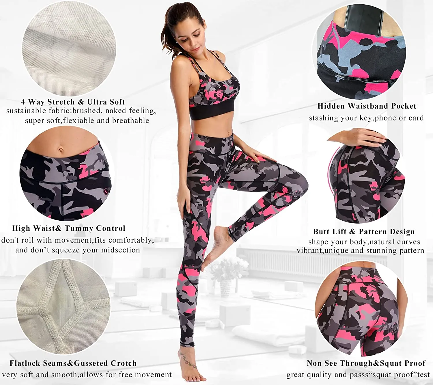 Sustainale High Waisted Yoga Capris Leggings with Pockets for Women