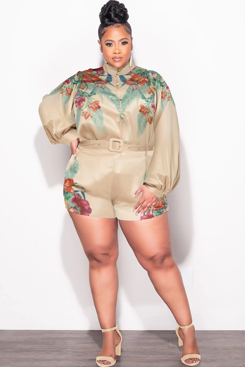 Final Sale Plus Size 2pc Short Set in Tan Multi-Color Body Friendly
