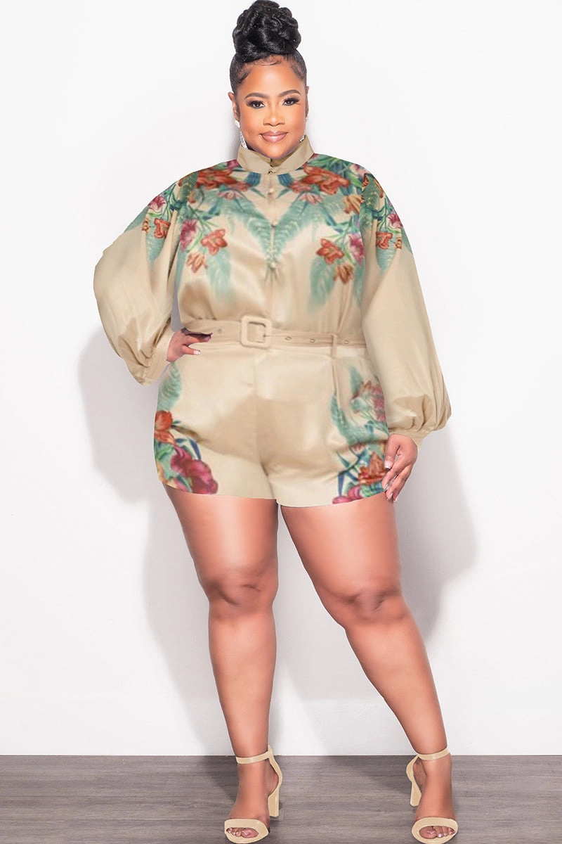 Final Sale Plus Size 2pc Short Set in Tan Multi-Color Breathable Layer